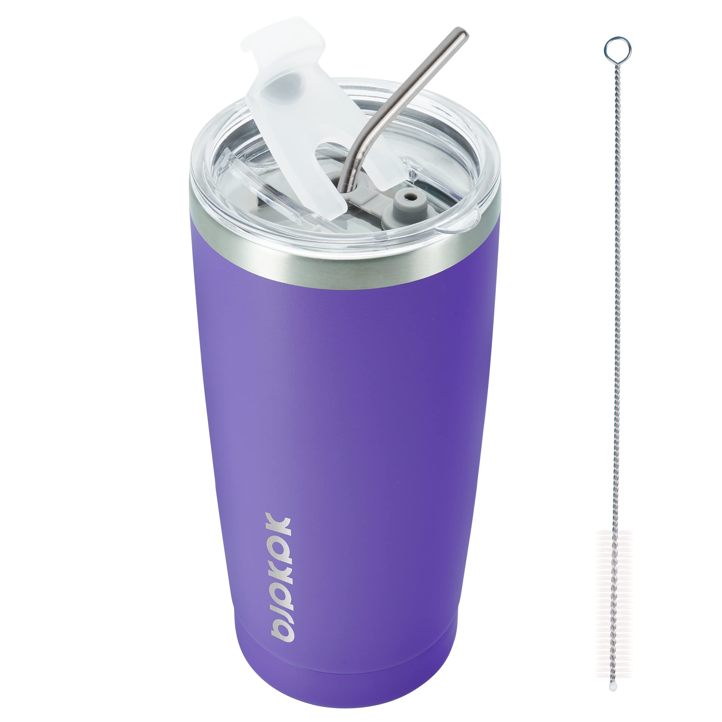 Bjpkpk Purple Insulated Tumbler With Lid And Straw 20 Oz Stainless Steel Tumblers Coffee Thermal Cup