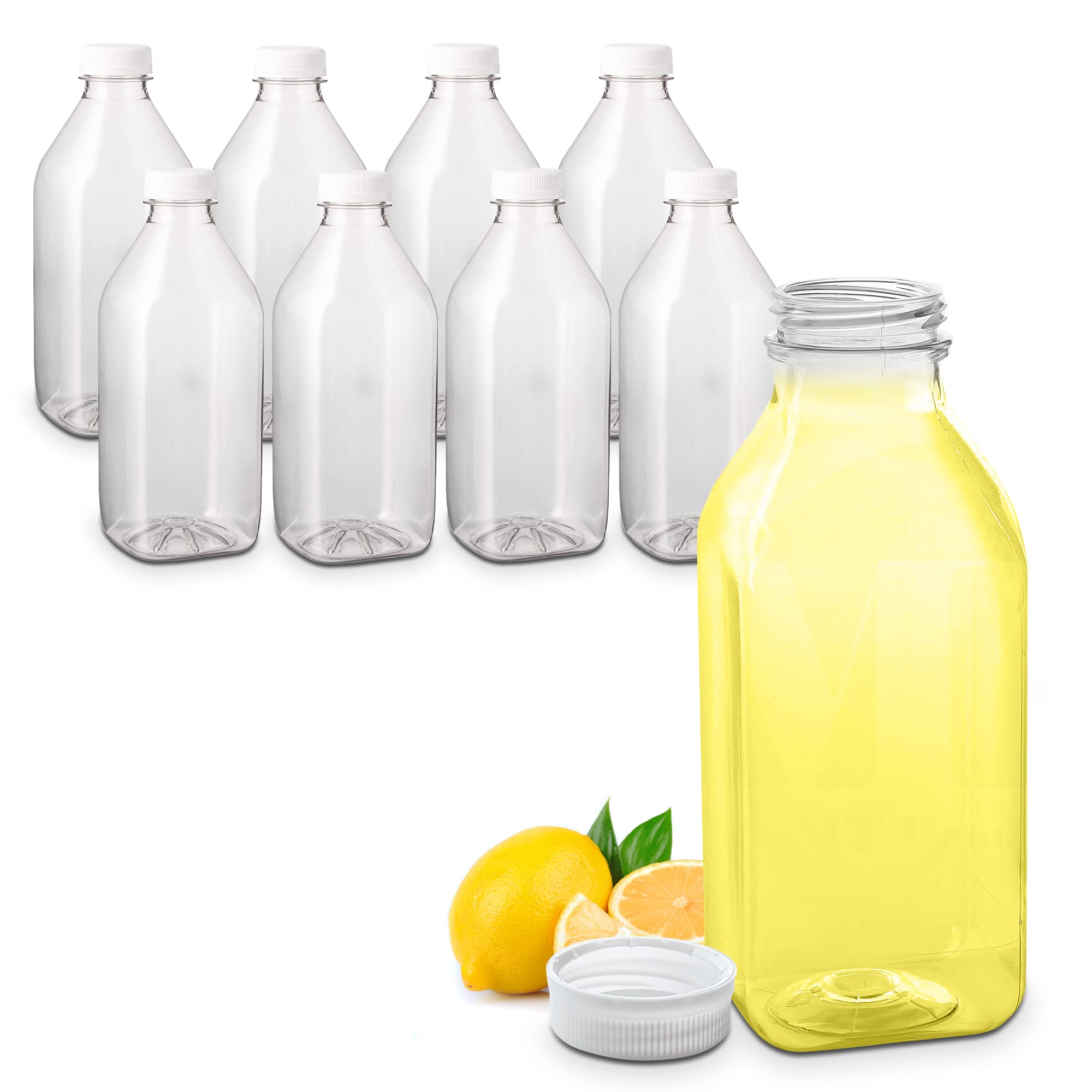 Mt Products 32 Oz. / 1 Quart Empty Clear Pet Plastic Juice Bottles With Tamper Evident Caps By Am Bottle Supply - Set Of 8 Bottl