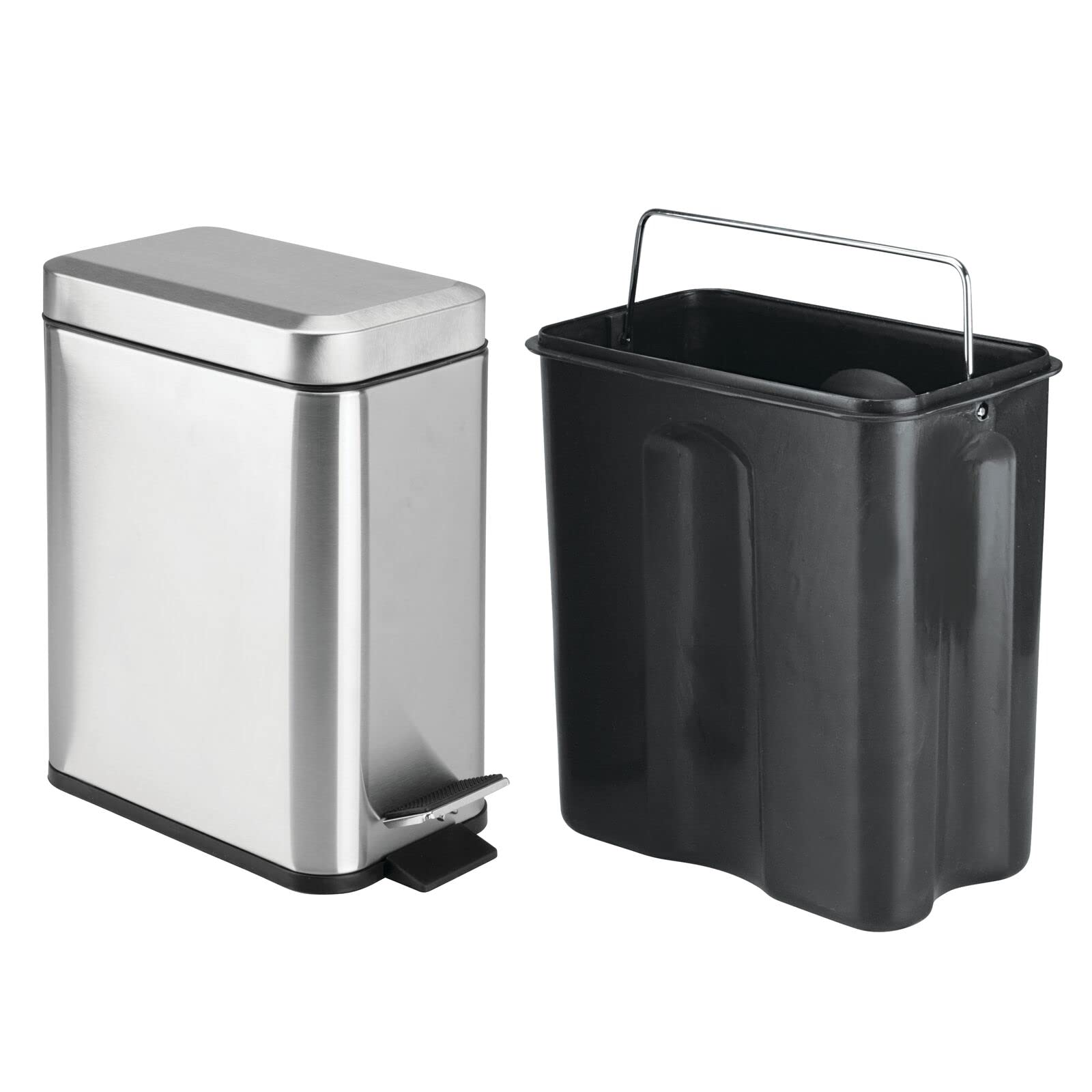 Mdesign Pedal Bin - Waste Bin With Pedal, Lid And Plastic Bucket Insert Perfect For Bathroom, Kitchen, And Office - Metal Househ