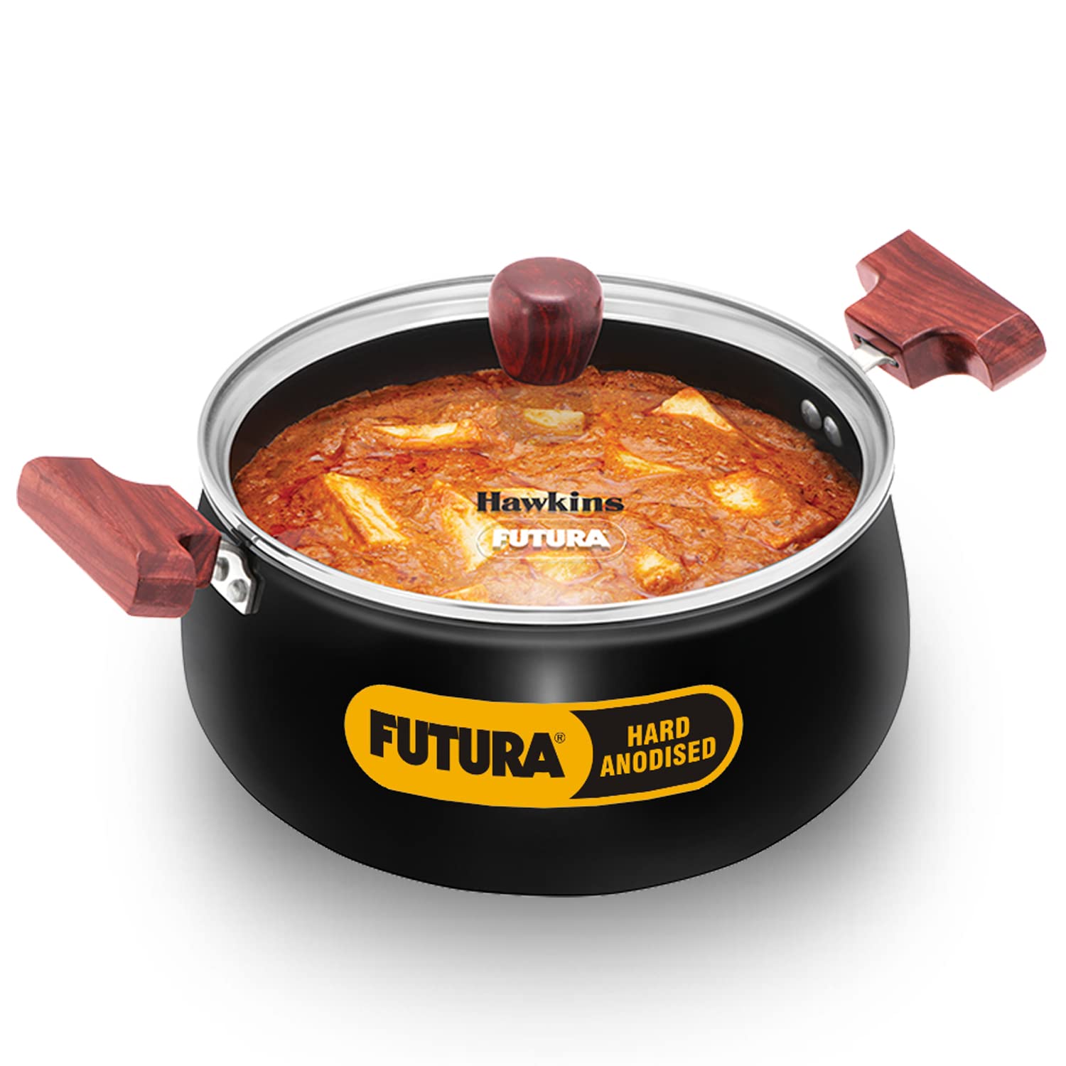 Hawkins Futura 4 Litre NonStick Cook In Serve Handi, Hard Anodised Biryani Handi With Glass Lid, Induction Saucepan, Sauce Pan,
