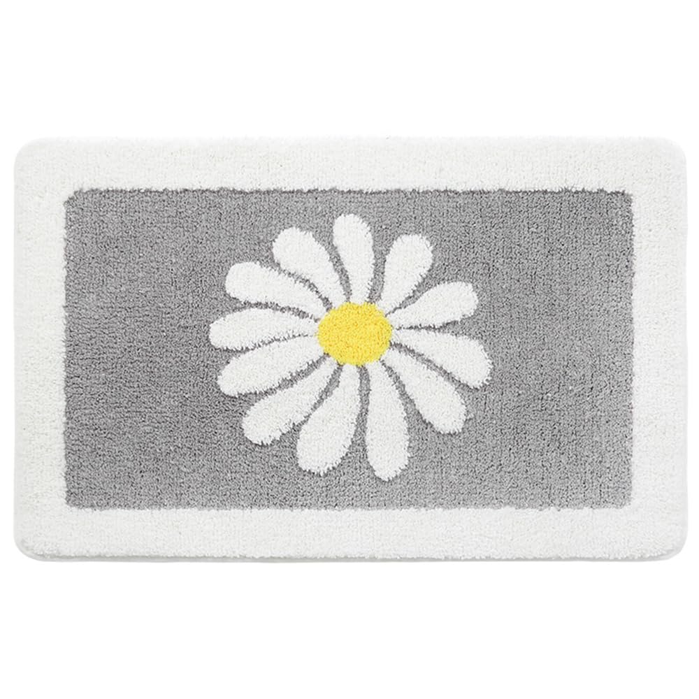 Hi Space Bath Mat for Bathroom Non-Slip 30X20 Cute White Flower Bathroom Rug Soft Absorbent Microfiber Bath Rugs Daisy Bath Mat Rugs for Tub Shower Machine Washable Bath Carpet for Floor Doormat