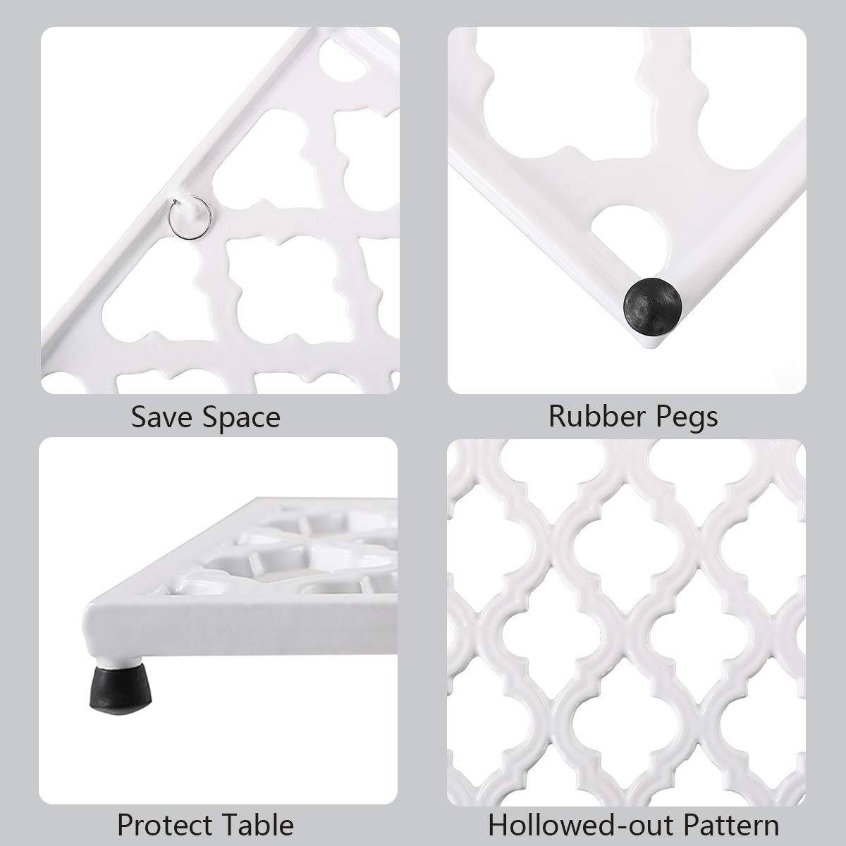 Square Cast Iron Trivet White Metal Trivets For Kitchen Dining, Hot Pot Holder Hot Pads For Table & Countertop - Heat Resistant