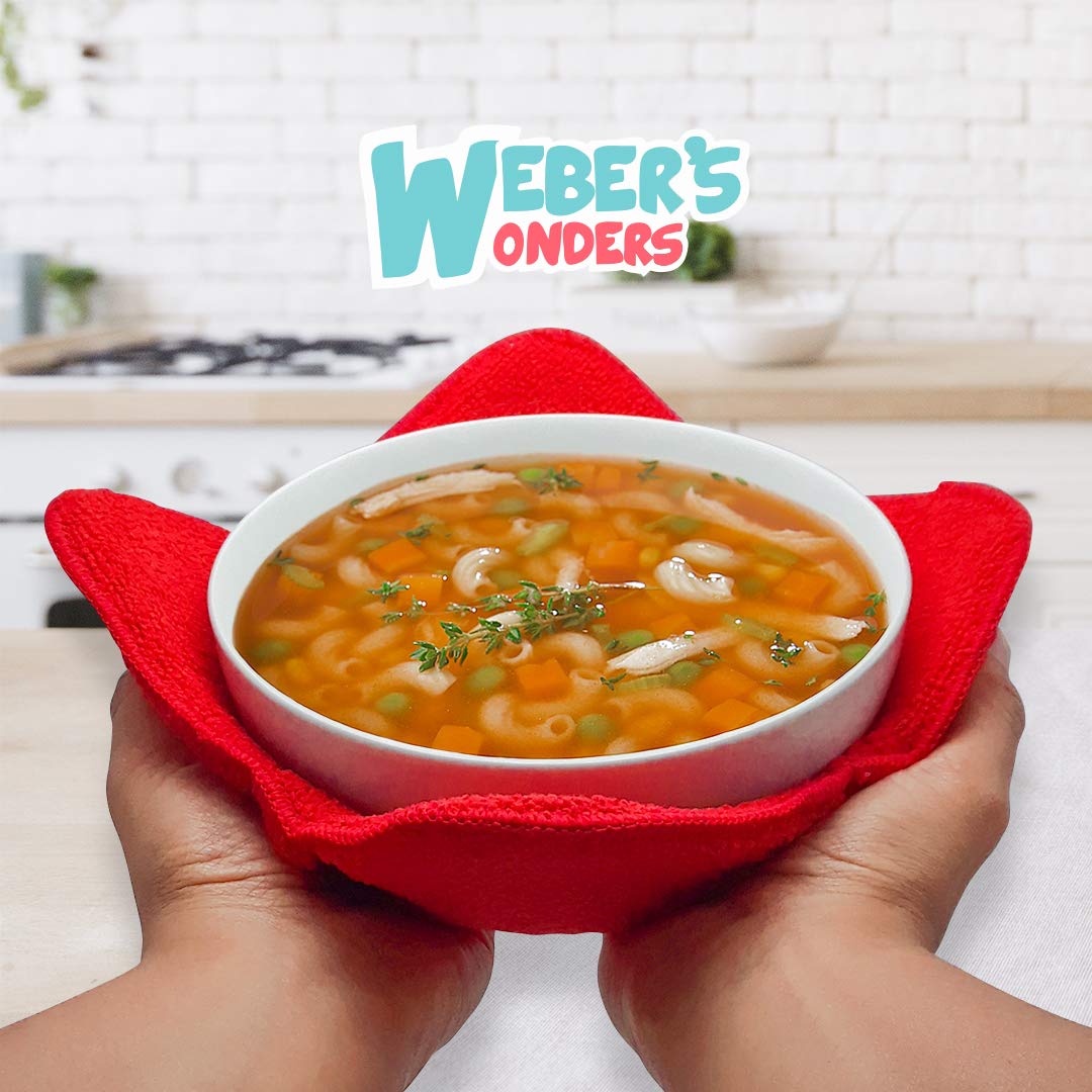 Webers Wonders Microwave Safe Bowl Holder - Heat Resistant Plate Hugger - Multipurpose Polyester Hand Protector from Hot Dishes - Carry Your Soup Rice Pasta Bowl with Our Dish Pads (4)