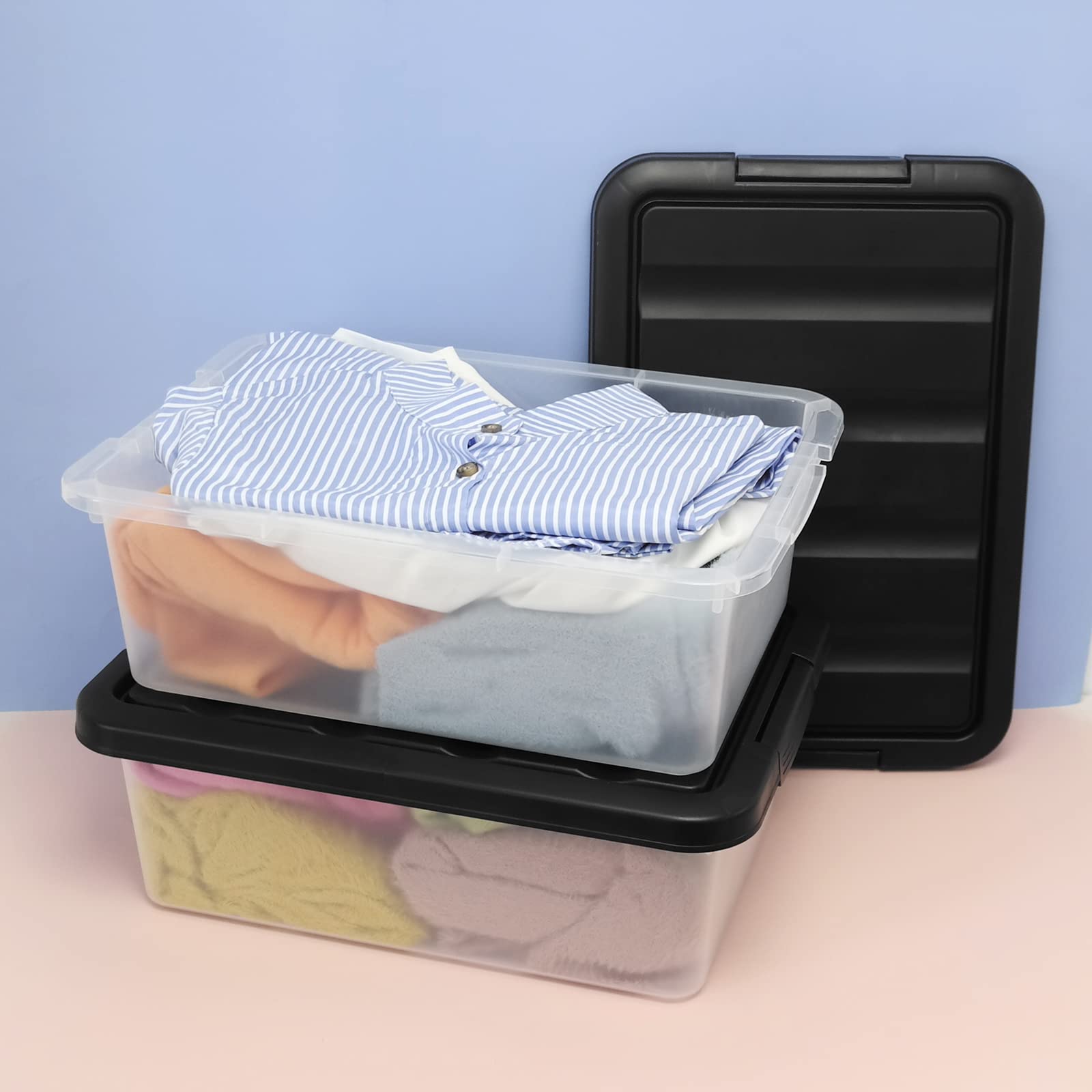 Wekioger Versatile Plastic Storage Box Organizer Bins with Black Lids  14 Quart  2 Packs