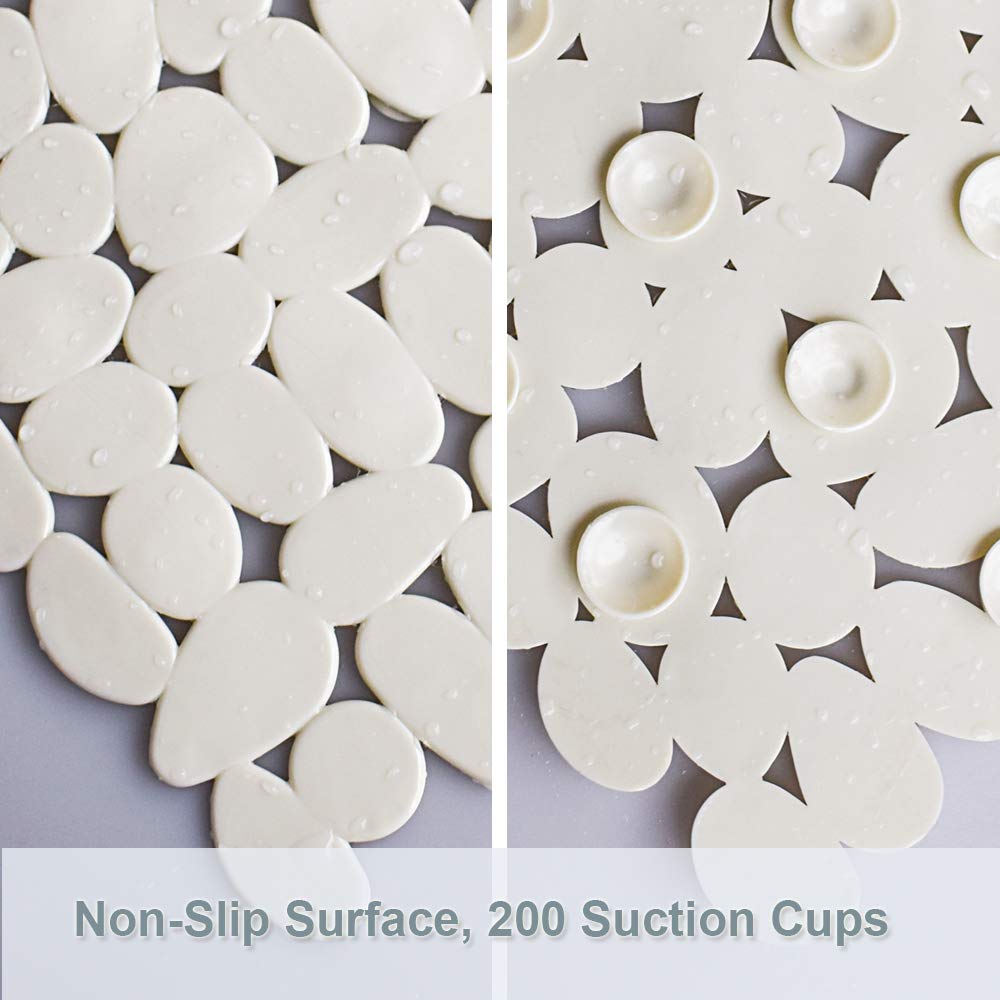 Songziming Bathtub Mat Non Slip Pebble Bath Shower Mat With Drain Holes, Suction Cups Mat For Tub (16'' W X 35'' L,Beige)