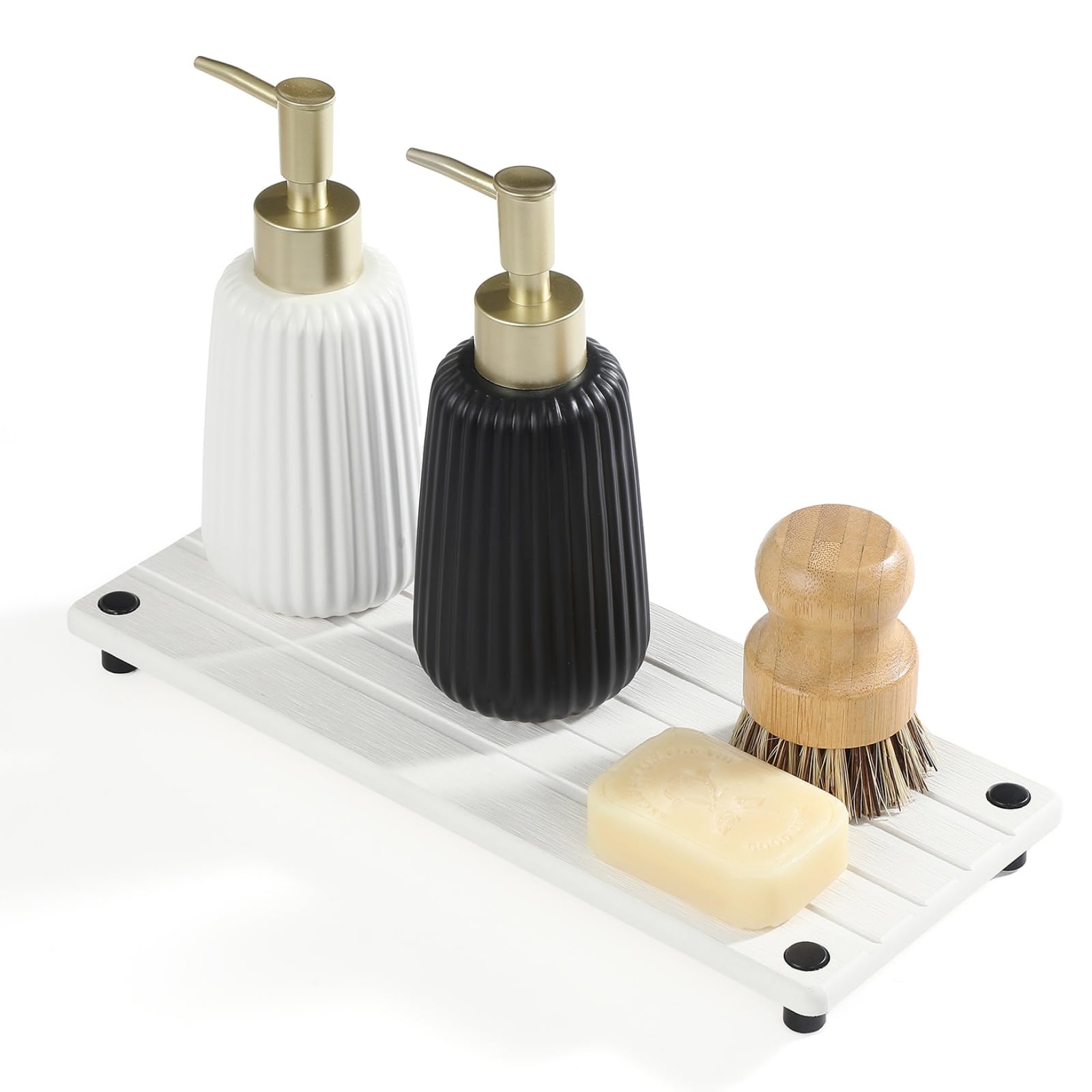Razborci Instant Dry Sink Caddy Kitchen Sink Organizer, Quick Drying Stone Tray Diatomite Sponge Holder Soap Dish, Bathroom Coun