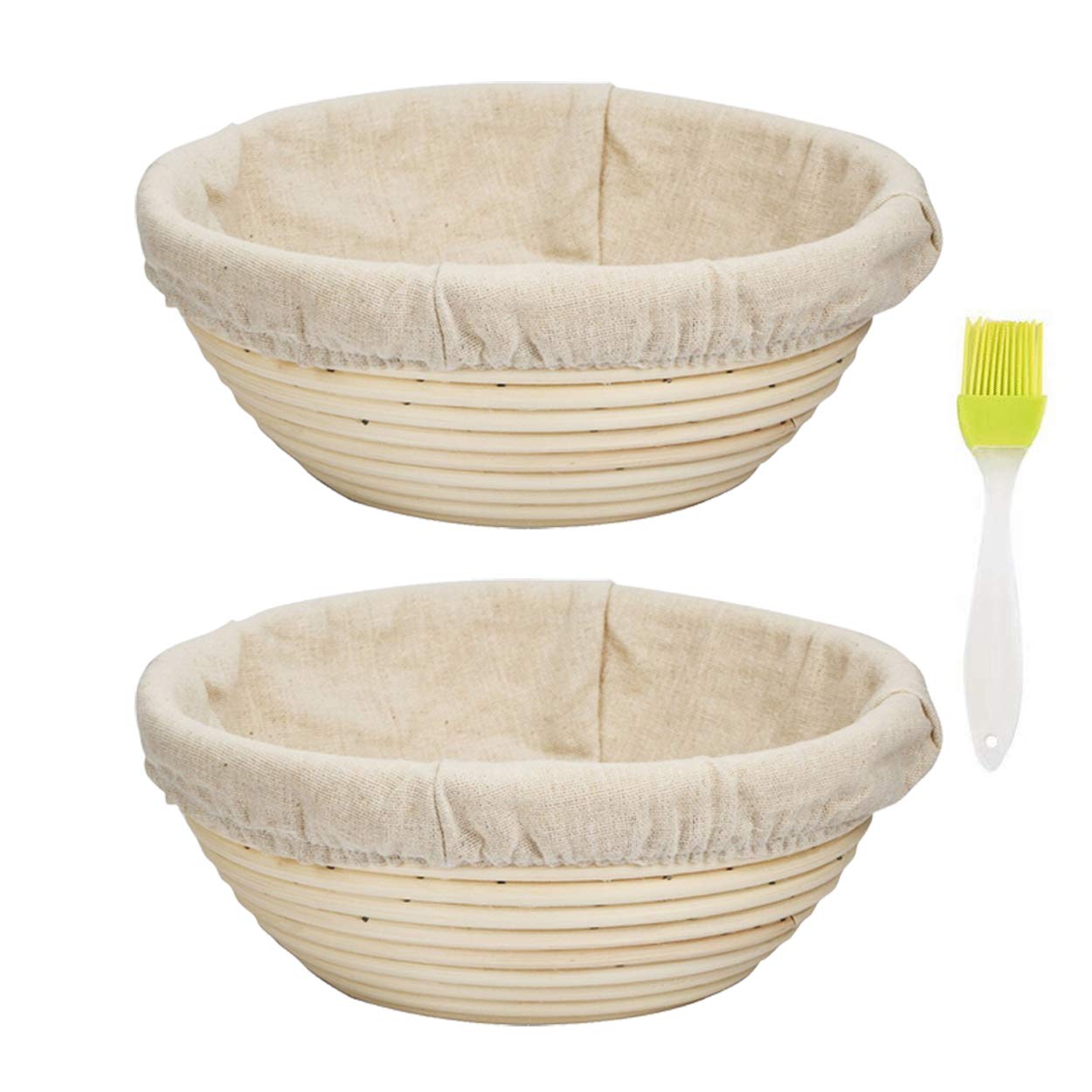 2Pcs 7'' Banneton Proofing Basket Round Bread Brotform With Liner Eco-Friendly Natural Rattan For Professional & Home Bakers