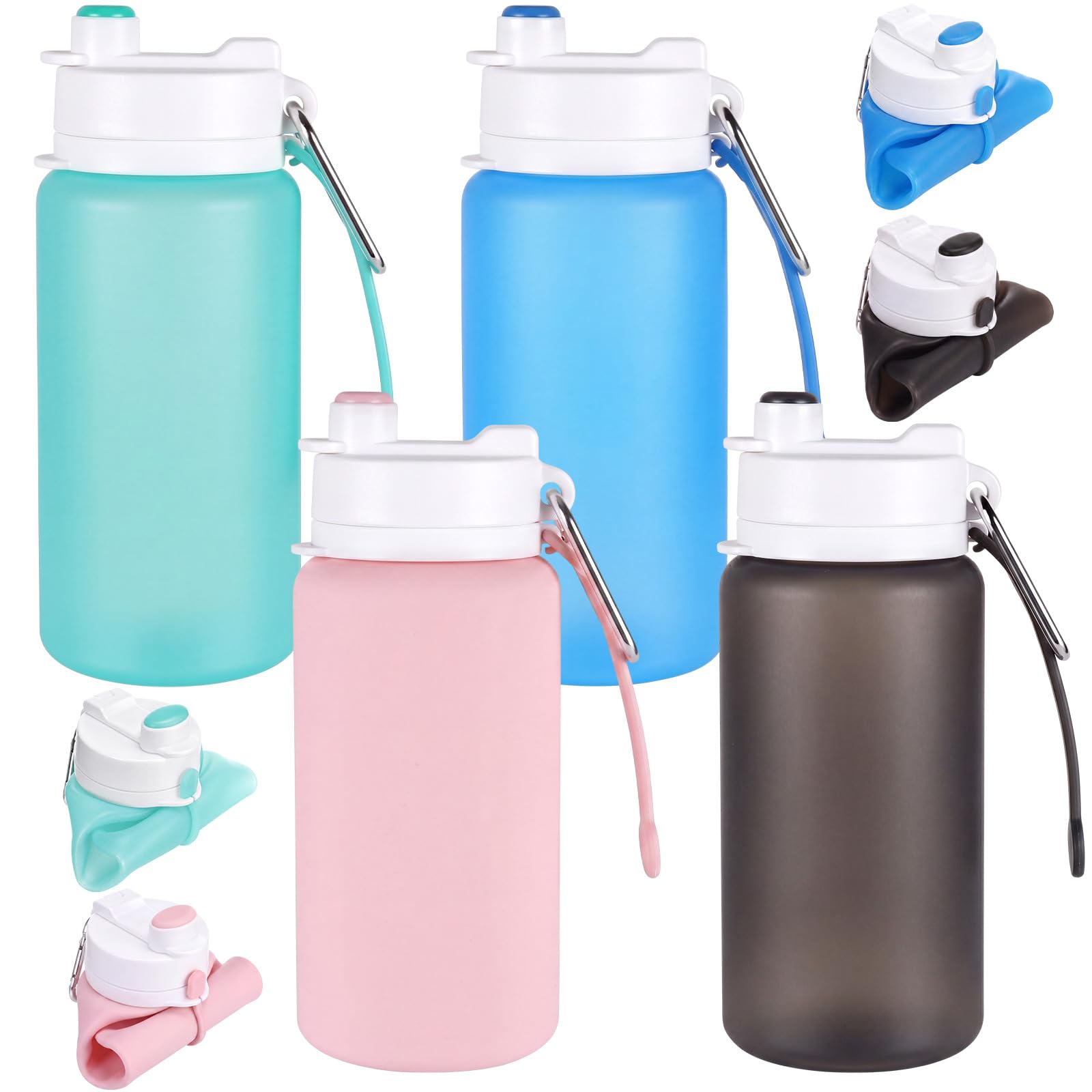 LemonRoad 4 Pcs 19 oz Silicone Collapsible Water Bottle, Multicolored
