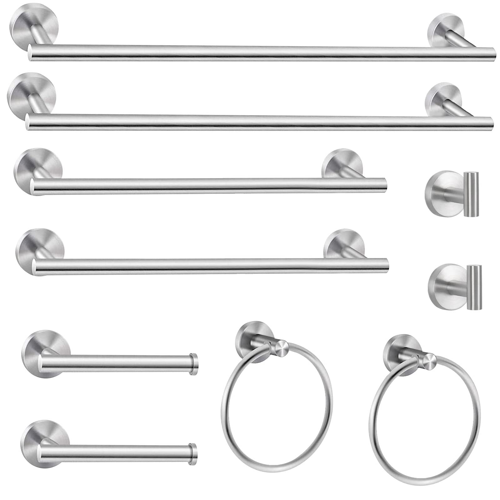Cilee 10 Piece Brushed Nickel Bathroom Hardware Set, 24 Inch Brushed Nickel Towel Bar Towel Ring Toilet Paper Holder Robe Towel