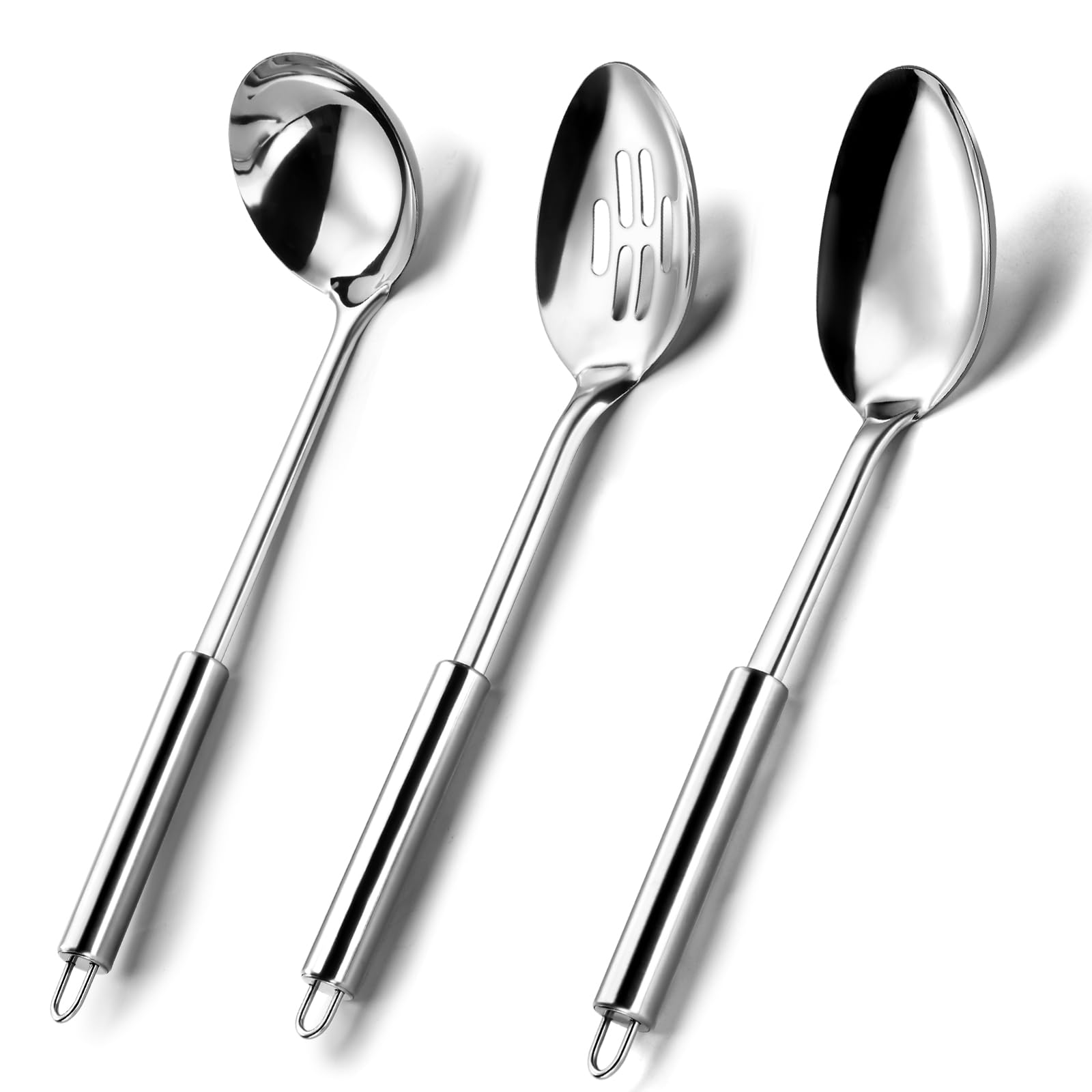 Pleafind Serving Utensils Set for Parties,3-Piece Silver Stainless Steel utensils set,Includes 1 Serving Spoon, 1 Slotted Spoon 