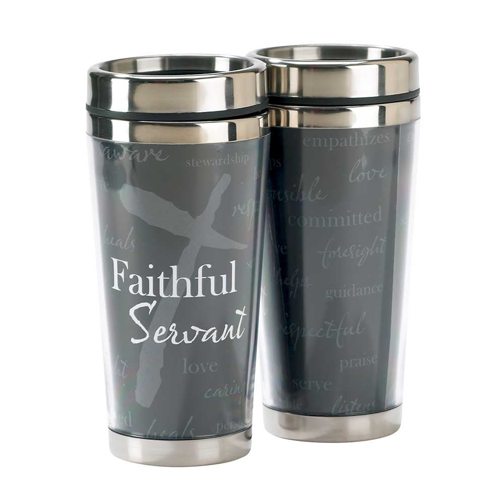 Dicksons Black Faithful Servant Cross 16 Oz. Stainless Steel Travel Mug With Lid
