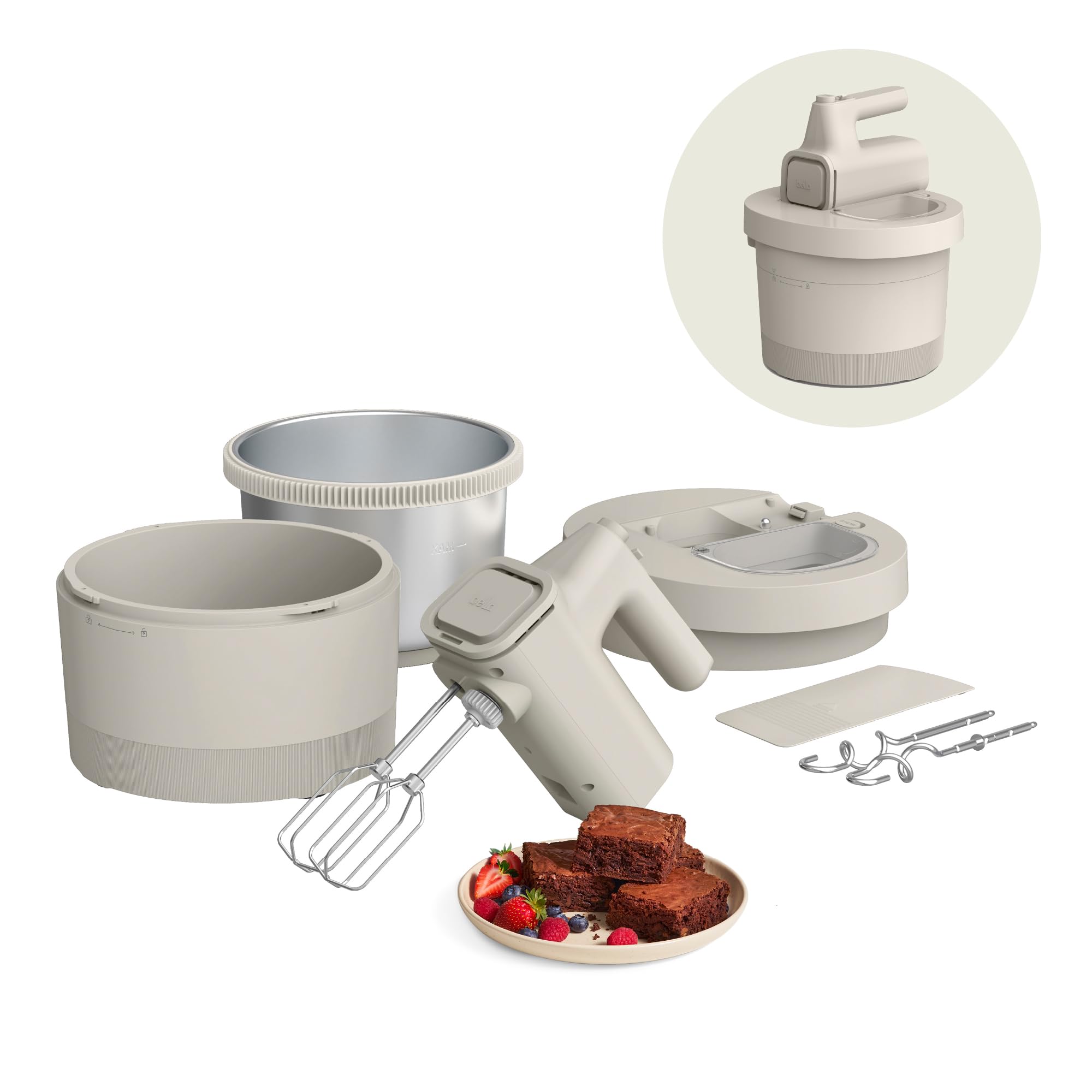 bella 3.5 Qt Hand & Stand Mixer, 2 in 1 Electric Mixer with Bowl, Dough Hook, Whisk & Egg Beater, Multifunctional Handheld Mixer