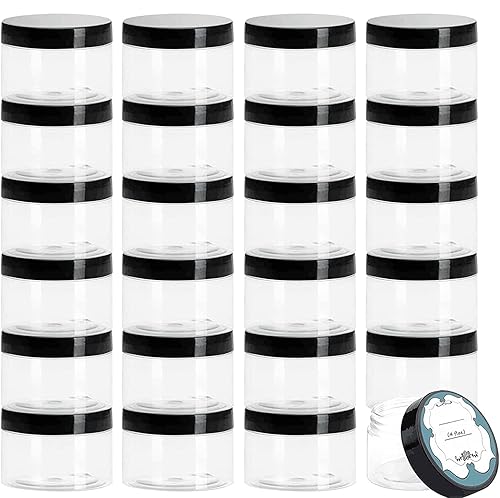 Qeirudu 4 oz Plastic Containers with Lids  24 Pack Clear Empty Body Butter Jars with Lids and Labels  Round Cosmetic Containers for Sugar Scrubs  Lotion  Creams