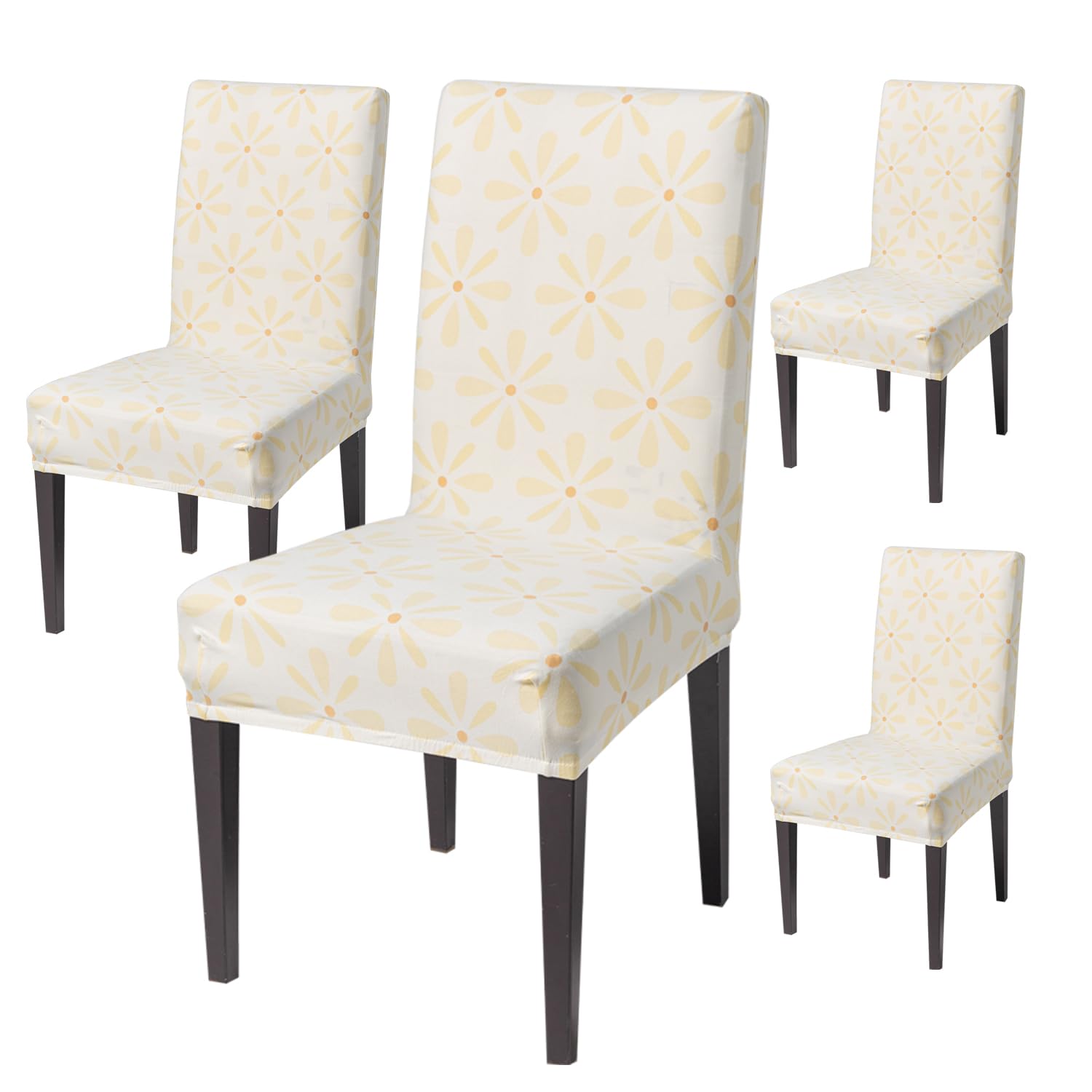 House Of Quirk Elastic Chair Cover Stretch Removable Washable Short Dining Chair Cover Protector Seat Slipcover (Pack Of 4, Sunn
