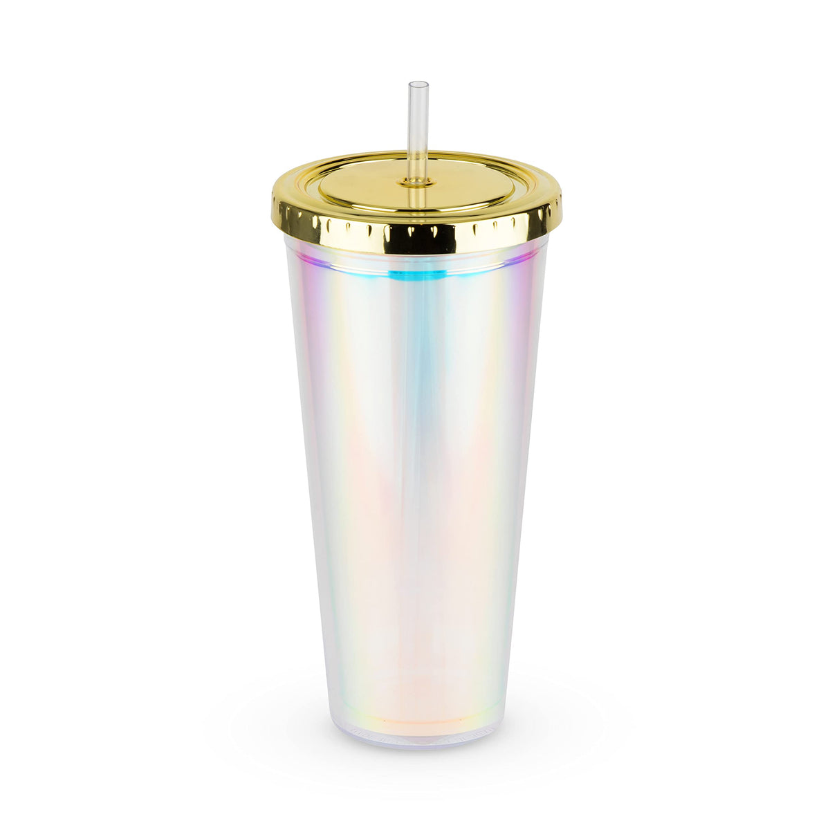Blush Iridescent Cute Drink Tumbler | Reusable, Leak-Proof, Travel, Clear Plastic, Slim, Iced Coffee Cup With Silicone Seal, Scr