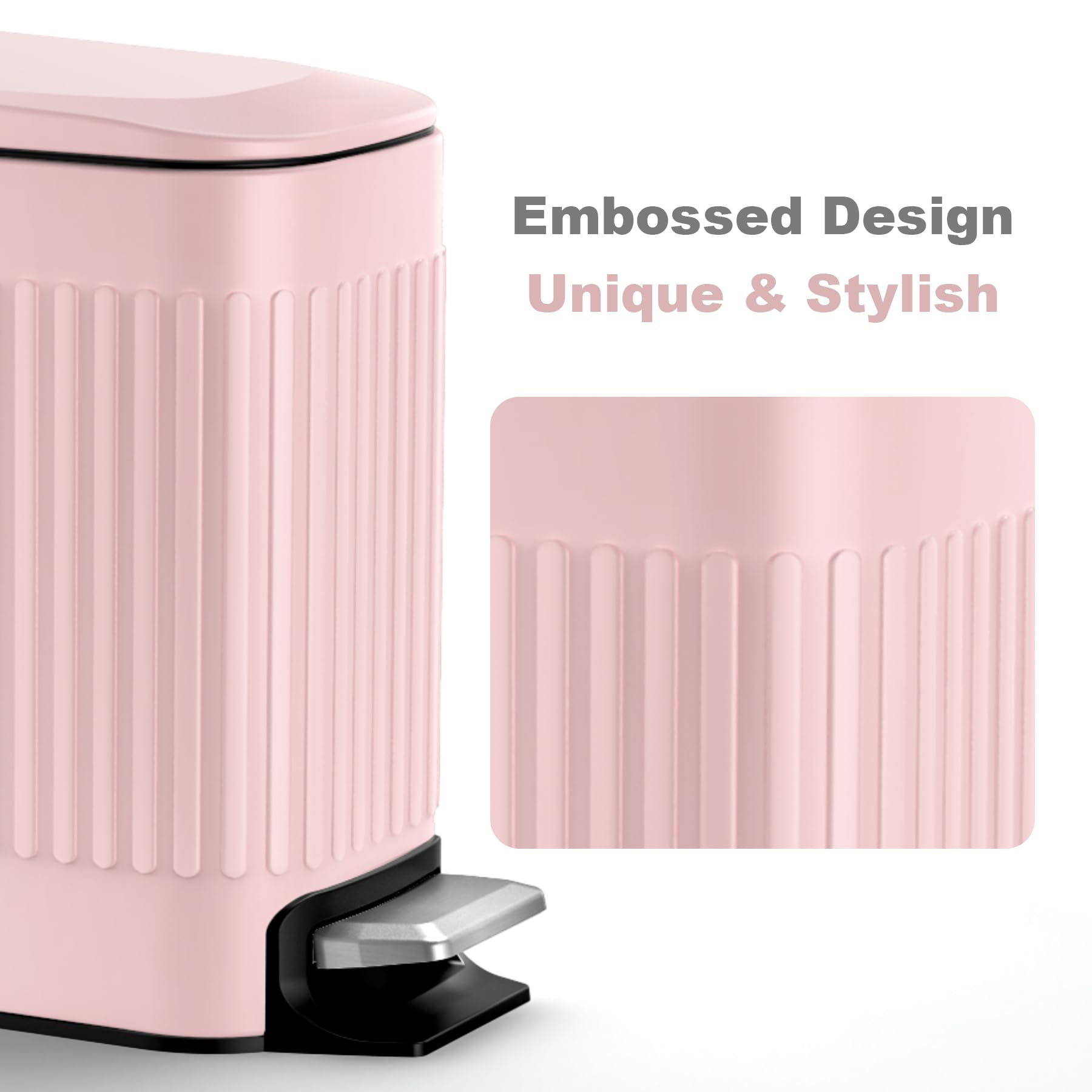 Trashaid Pink Bathroom Trash Can, 1.6 Gallon Stainless Steel Small Garbage Can With Lid, Step Pedal, Cute Wastebasket For Bathro