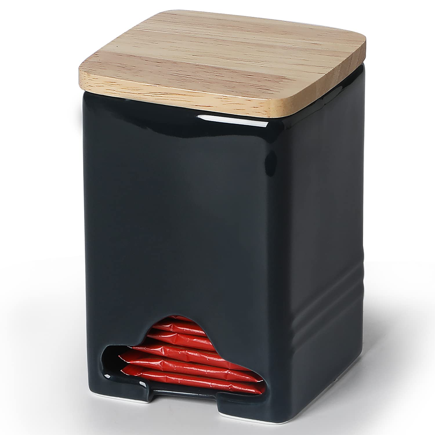 Quxija Ceramic Tea Bag Storage Organizer Caddy Holder With Lid (Navy)