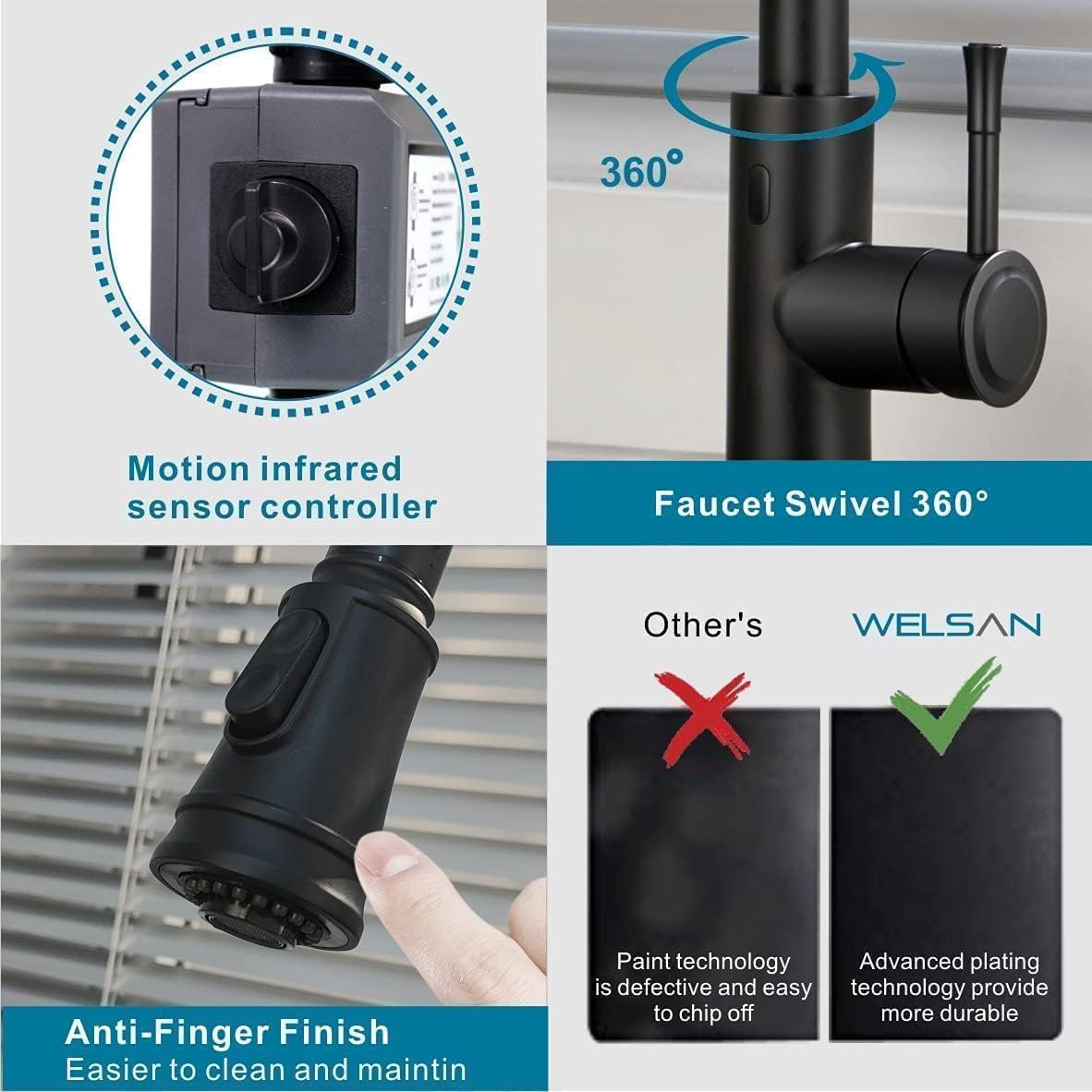 Touchless Kitchen Faucet Automatic Smart Faucet With Pull Down Sprayer Stainless Steel Matte Black Single Handle Motion Sensor A