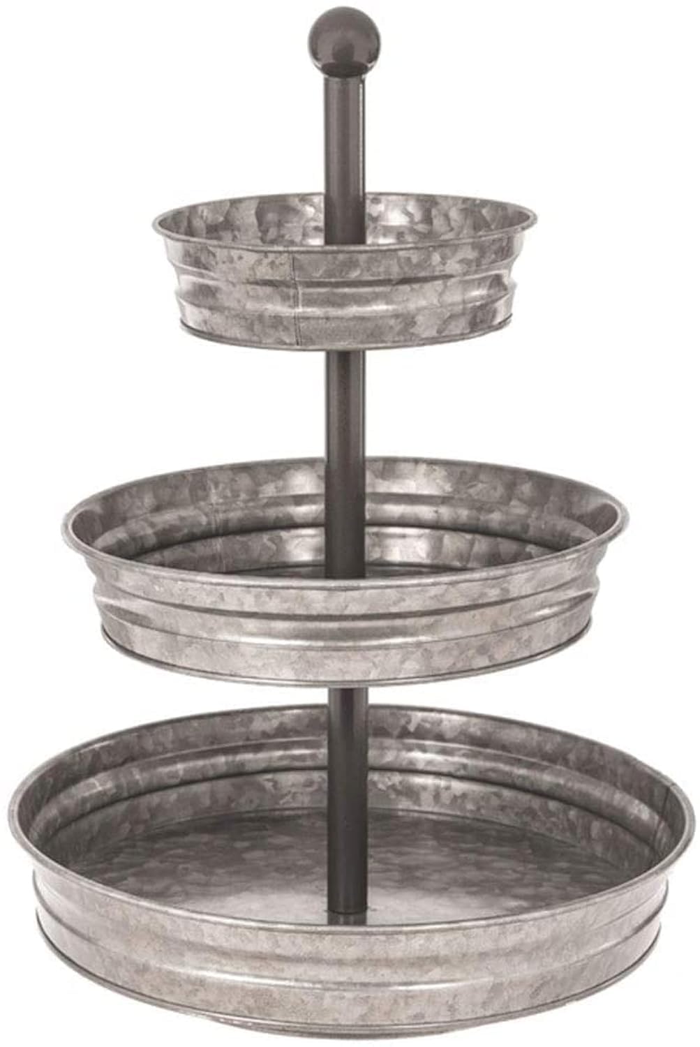 Wallcharmers 3 Tier Galvanized Round Metal Tray, Three Tiered Serving Tray For Farmhouse Or Cottage Theme Decor, 18 Inches, Size
