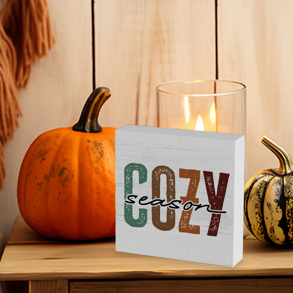 Rustic Cozy Season Sign Fall Decorations for Home Office Indoor Fall Desk Decor for Bathroom Bedroom Autumn Thansgiving Decor 5