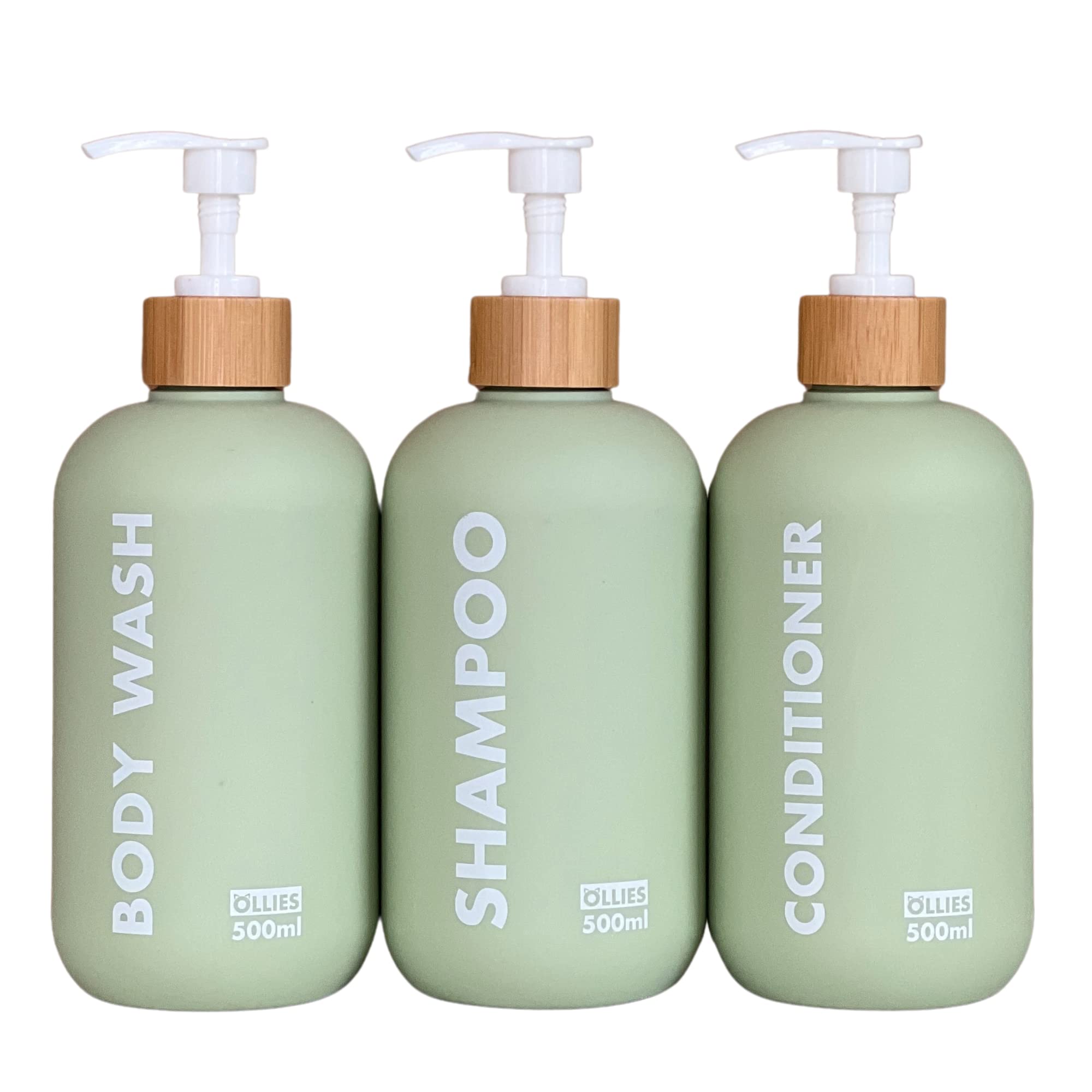 Ollies Shampoo And Conditioner Dispenser, Shower Soap Dispenser For Bathroom-Set Of 3 With Permanent Stylish Label-17Oz, 500Ml R