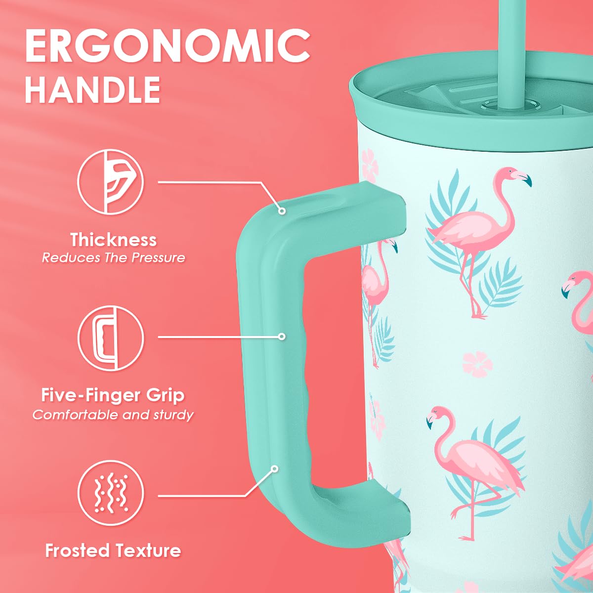 Flamingo Tumbler, Stainless Steel Insulated Tumblers Coffee Mug Cup with Handle, Gifts for Women Girls on Birthday Christmas Sum