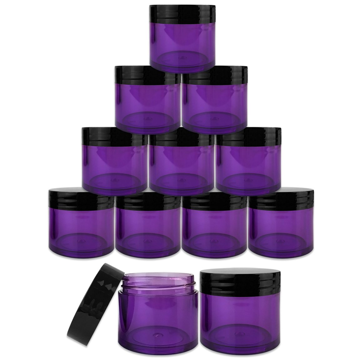 Beauticom 30g/30ml (1 fl. oz.) Double Wall Purple-Tinted Plastic Leak Proof Jars with Flat Top Lids for Creams  Lotions  Make Up  Powders  Glitters  and more. (Color: Black Lid  Pieces: 30)