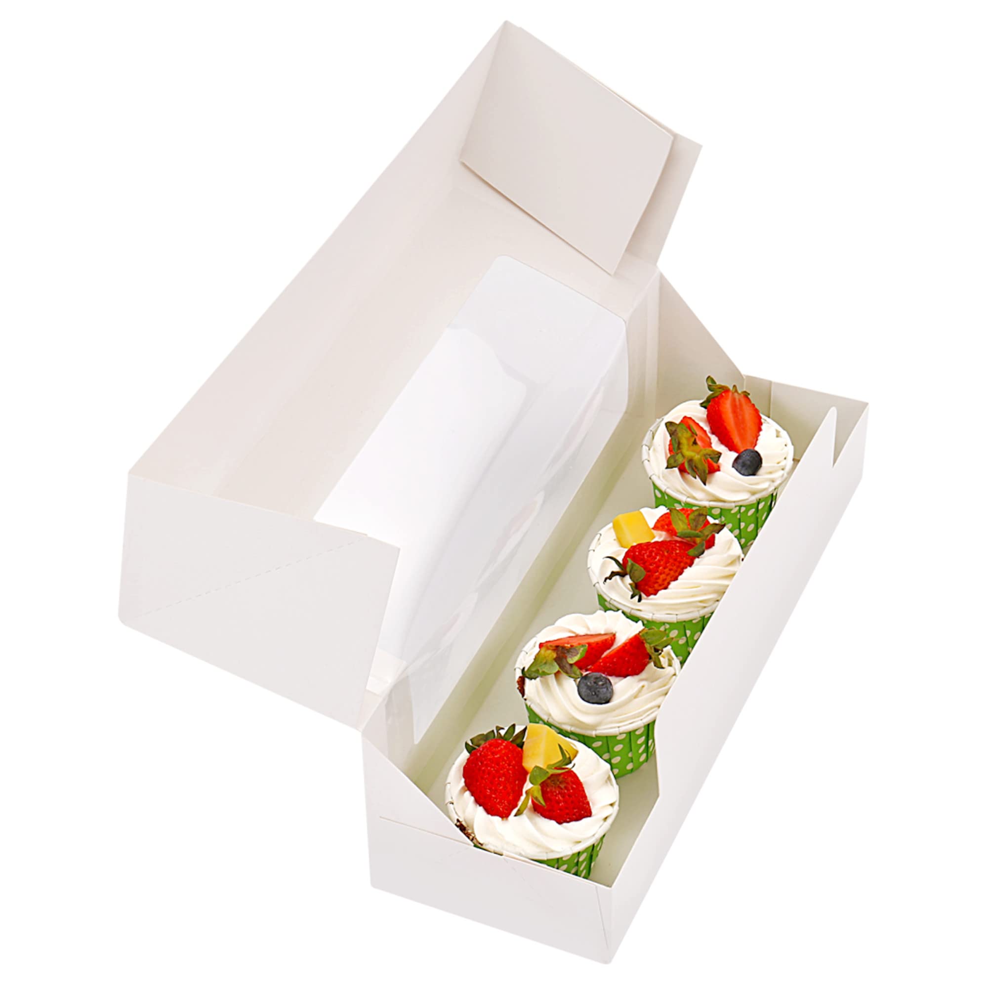 Rifmeae 12'' X 4'' X 3.5'' Roll Cake Boxes, Loaf Cookie Boxes, White Bakery Boxes With Window, Auto-Popup Treat Boxes For Donuts