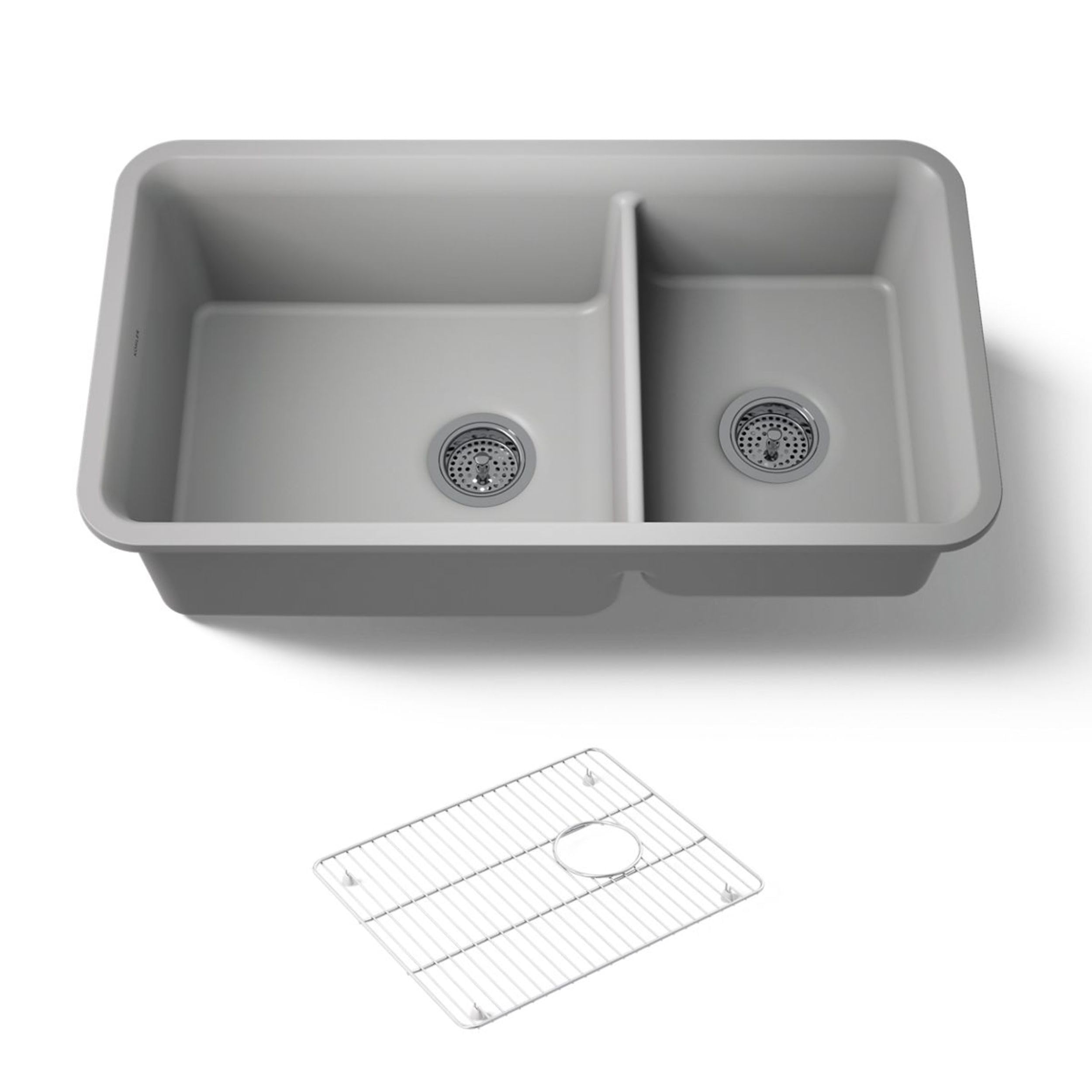 Kohler K-8204-CM4 Large/Med Undermount 2-Bowl Kitchen Sink with Rack Matte Grey