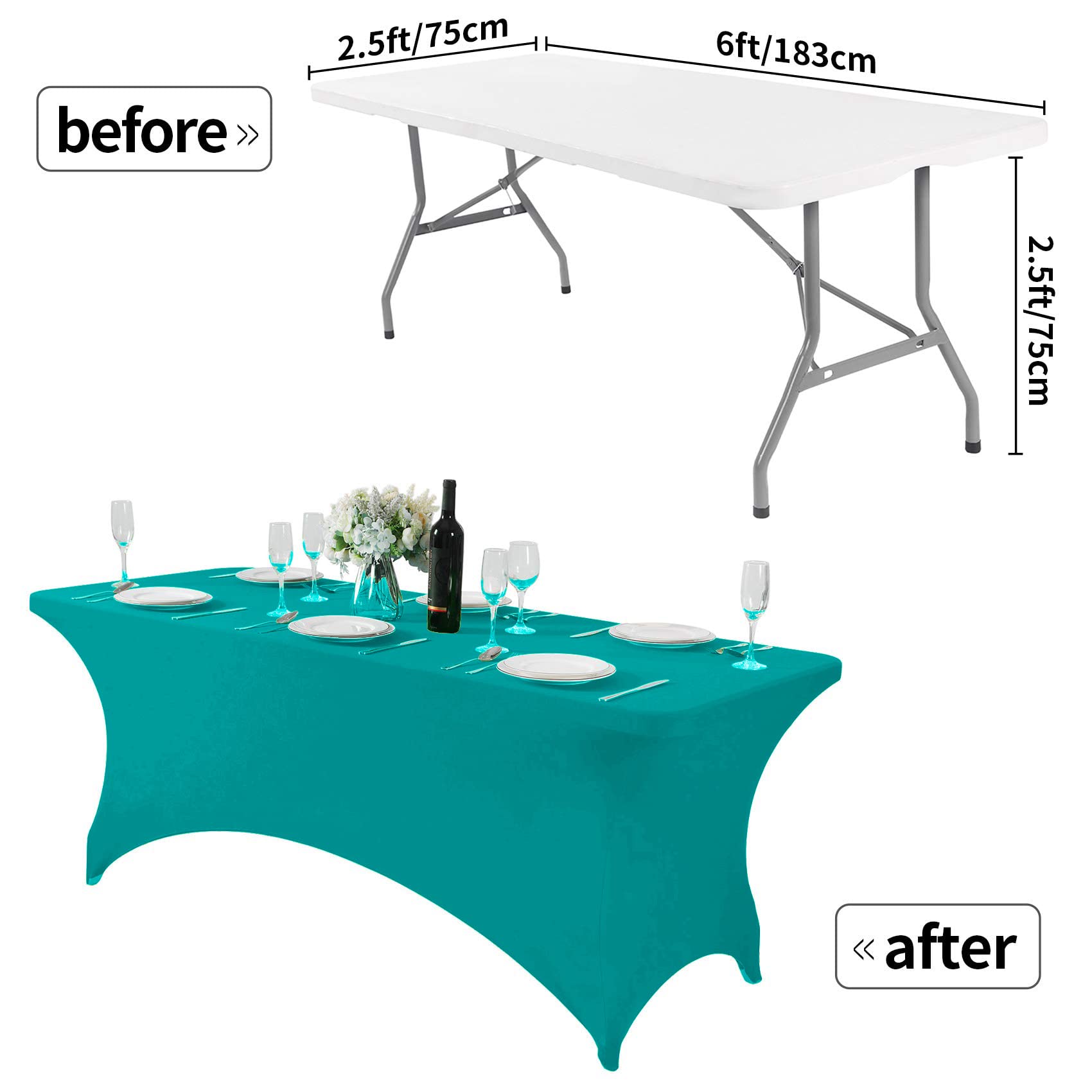 Hezuzo Spandex Table Cover For 6Ft Table Universal Fitted Stretch Tablecloth For Party, Banquet, Wedding And Events-Turquoise