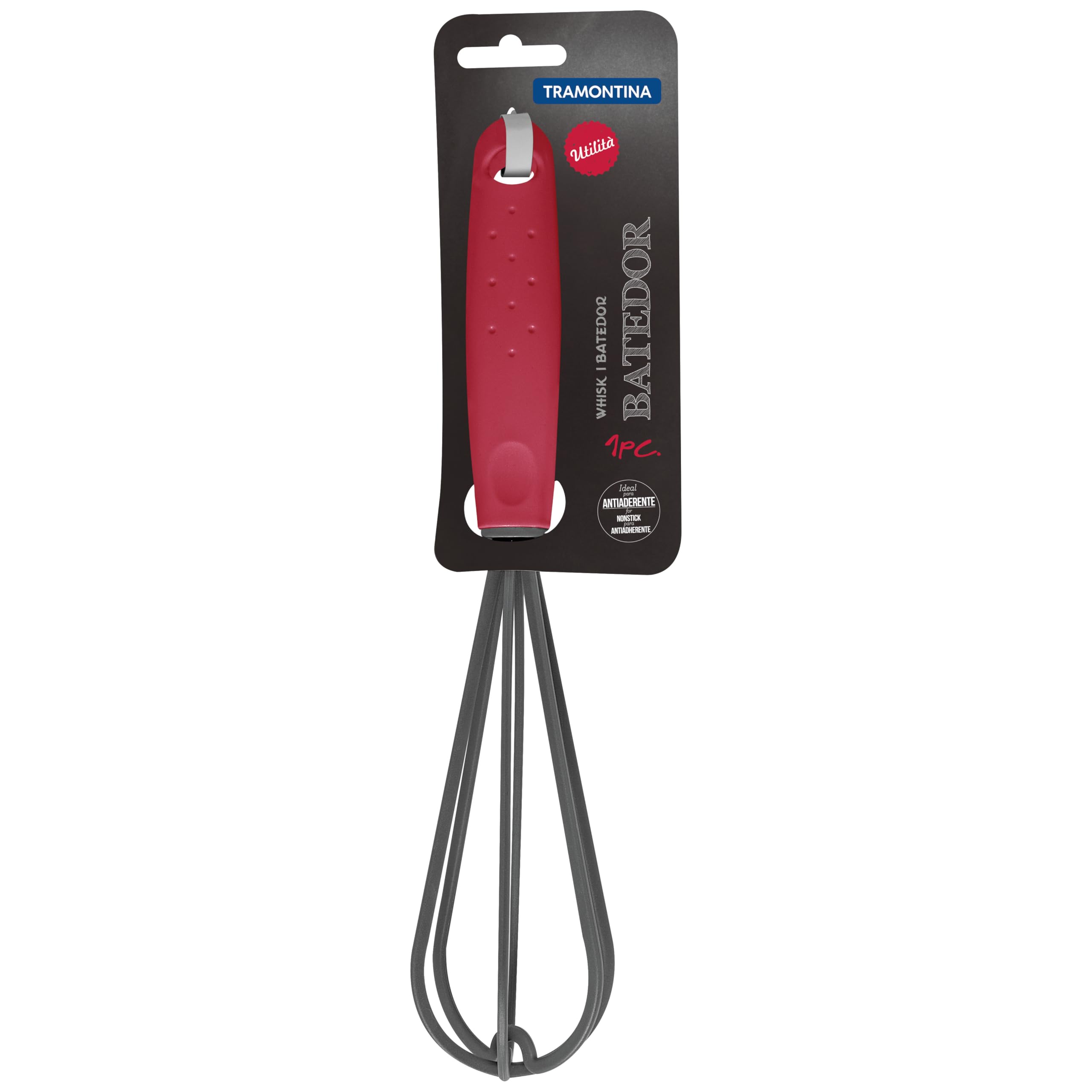 Tramontina Utilita Nylon Whisk  Red Polypropylene Handle  Ideal For Mixing Eggs, Sauces, Pancake Batter, Gravies & More