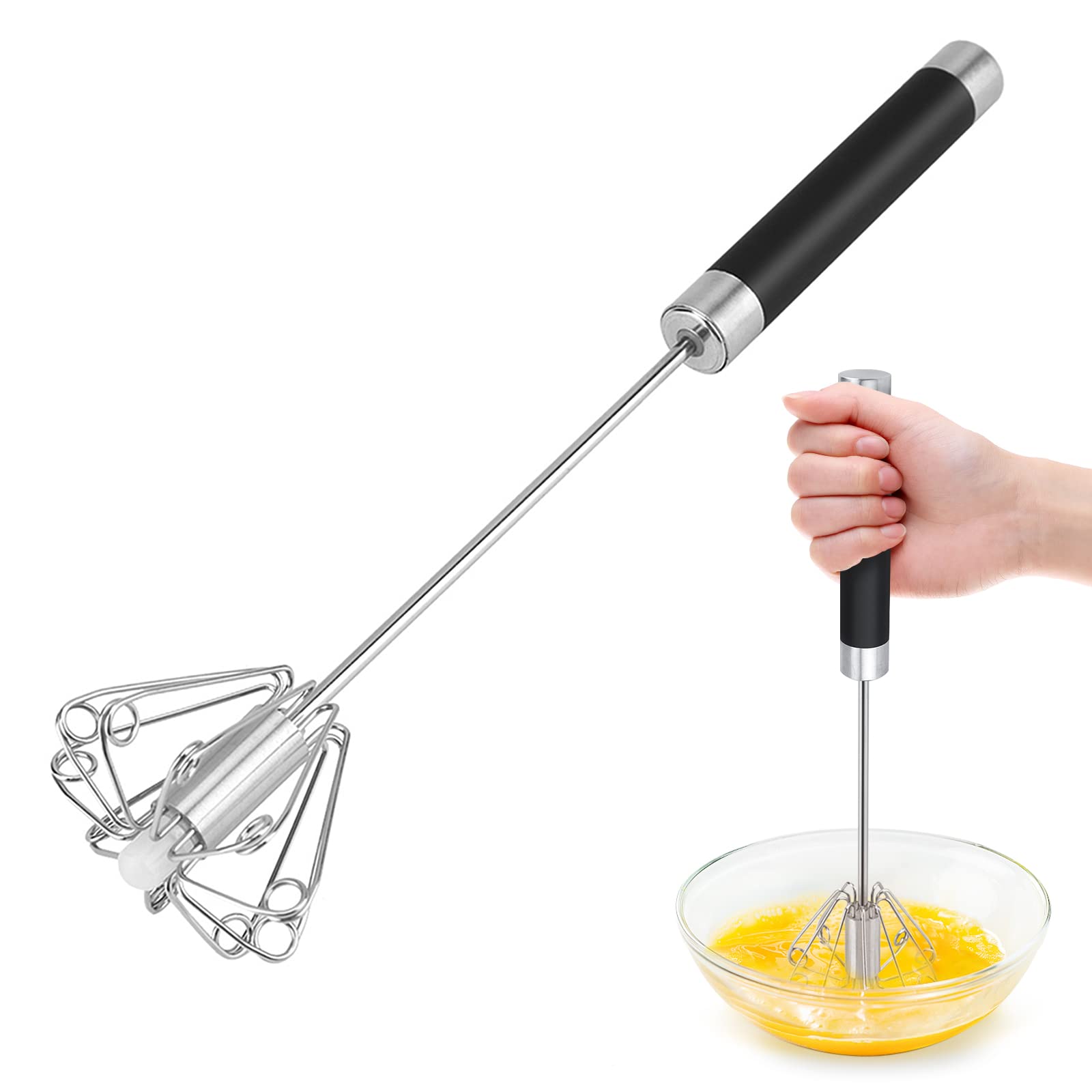 Manual Whisk Egg Beater, Stainless Steel Anti Rust Hand Push Egg Beater Manual Blender Rotatable Egg Beater Whisk Hand Semi Auto