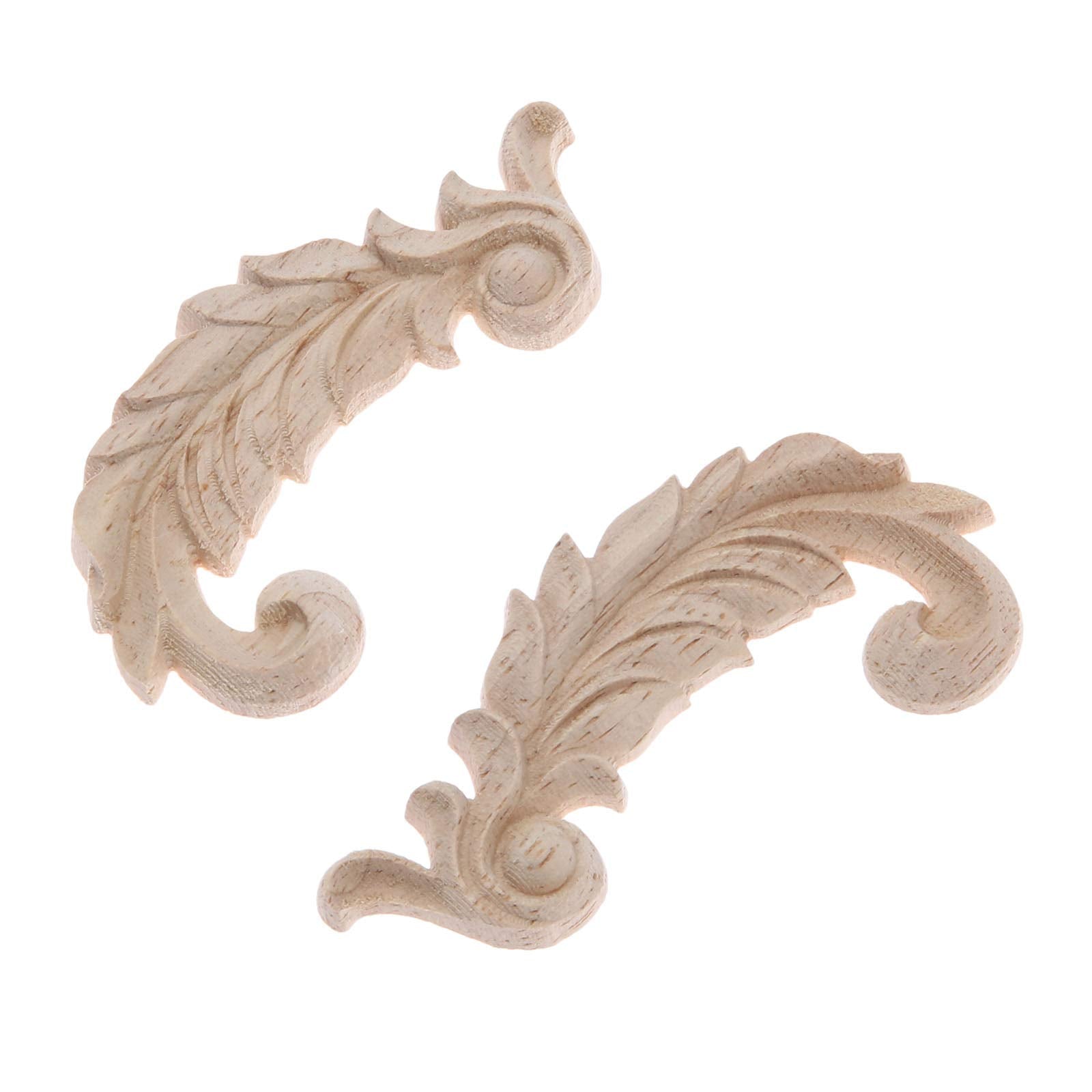 Wood Carved Appliques Wooden Onlays, 1 Pair Unpainted Decorative Carving Furniture Decals Frame Decor For Door Wall Cabinet Dres