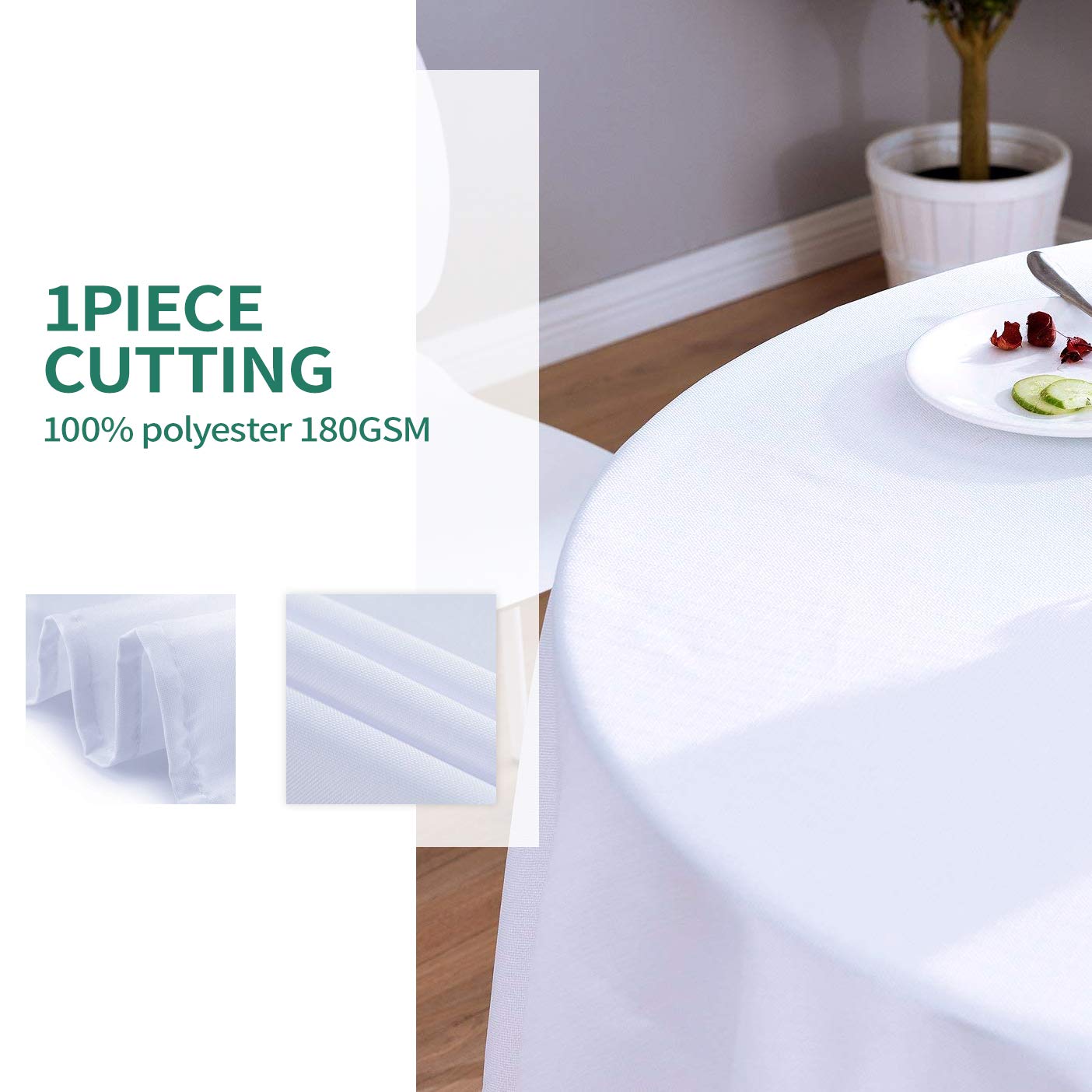 Surmente Tablecloth 70 Inch Round Polyester Table Cloth For Weddings, Banquets, Or Restaurants (White)