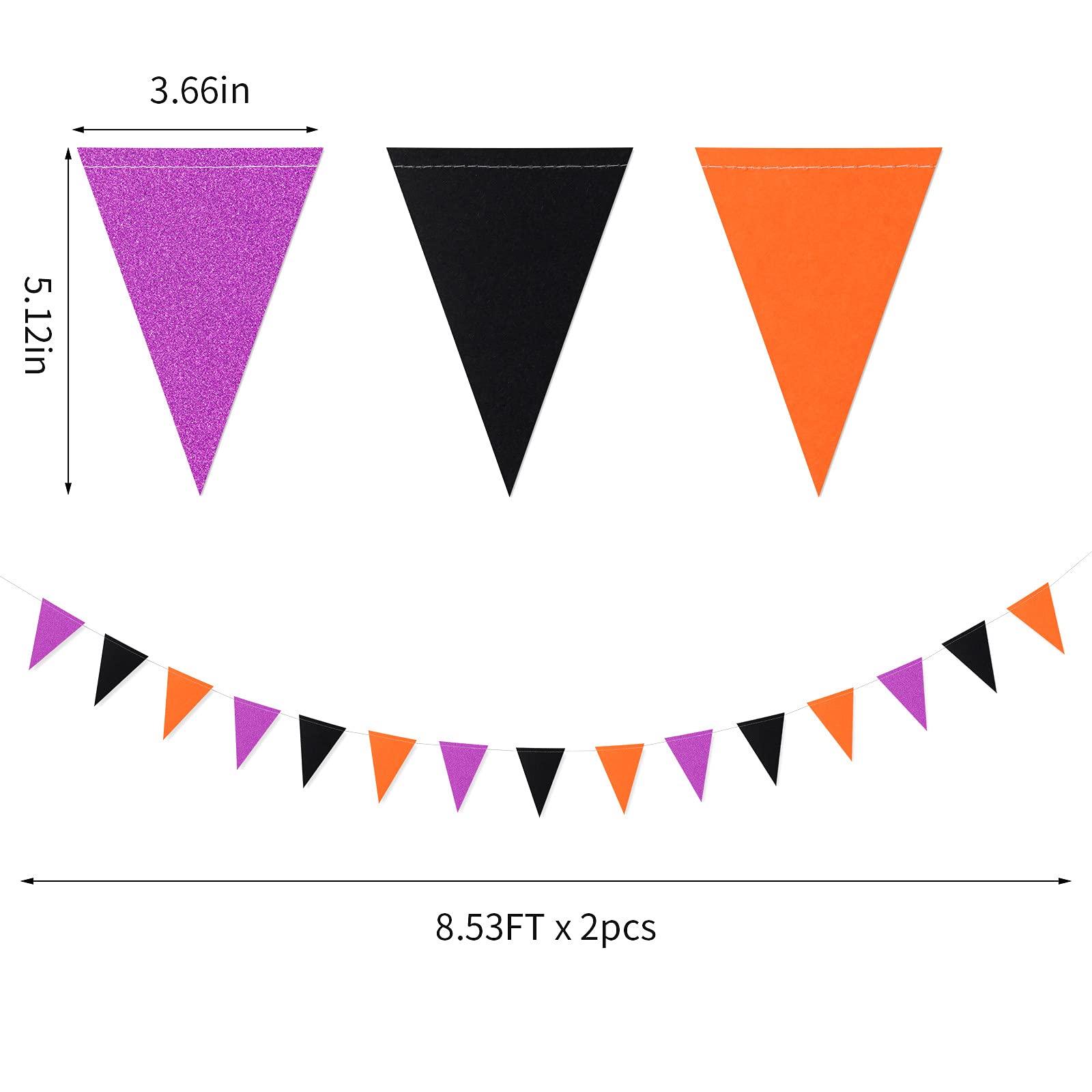 Black Orange Purple Halloween Party-Decorations Banner,2 Pack Graduation 2024 Birthday Baby Shower Streamers Garland Decor Glitt