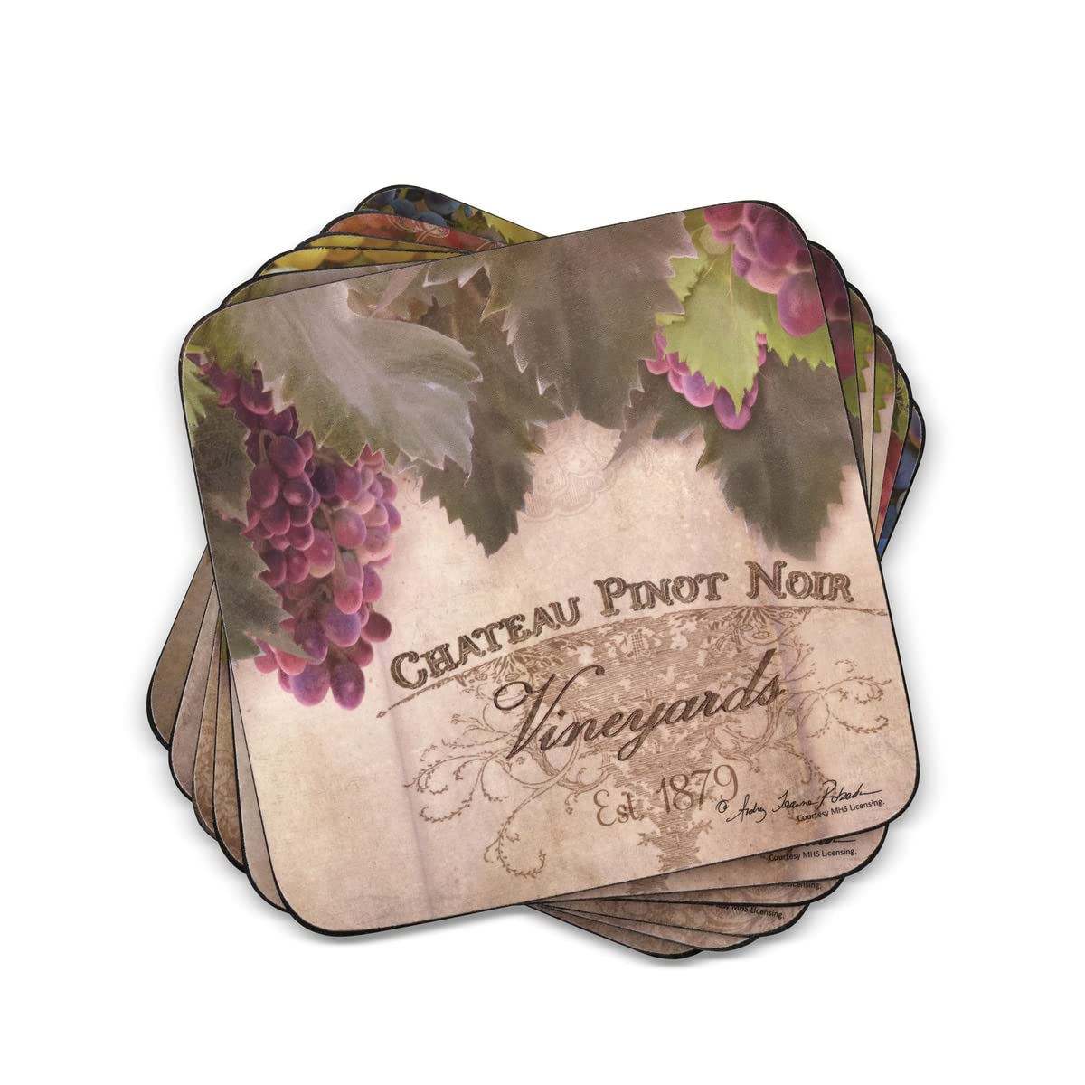 Pimpernel Tuscan Vineyard Collection Coasters | Set Of 6 | Cork Backed Board | Heat And Stain Resistant | Drinks Coaster For Tab