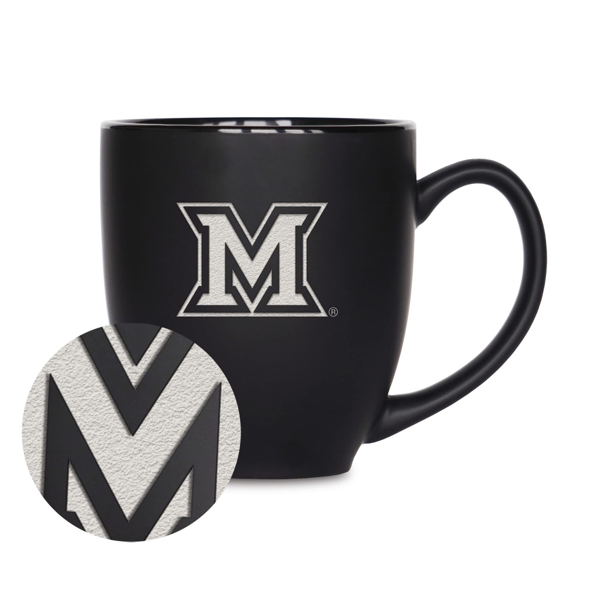 Rico Industries NCAA Miami of Ohio Redhawks Main 15oz Laser Engraved Matte Black Ceramic Bistro Mug - For Hot or Cold Drinks