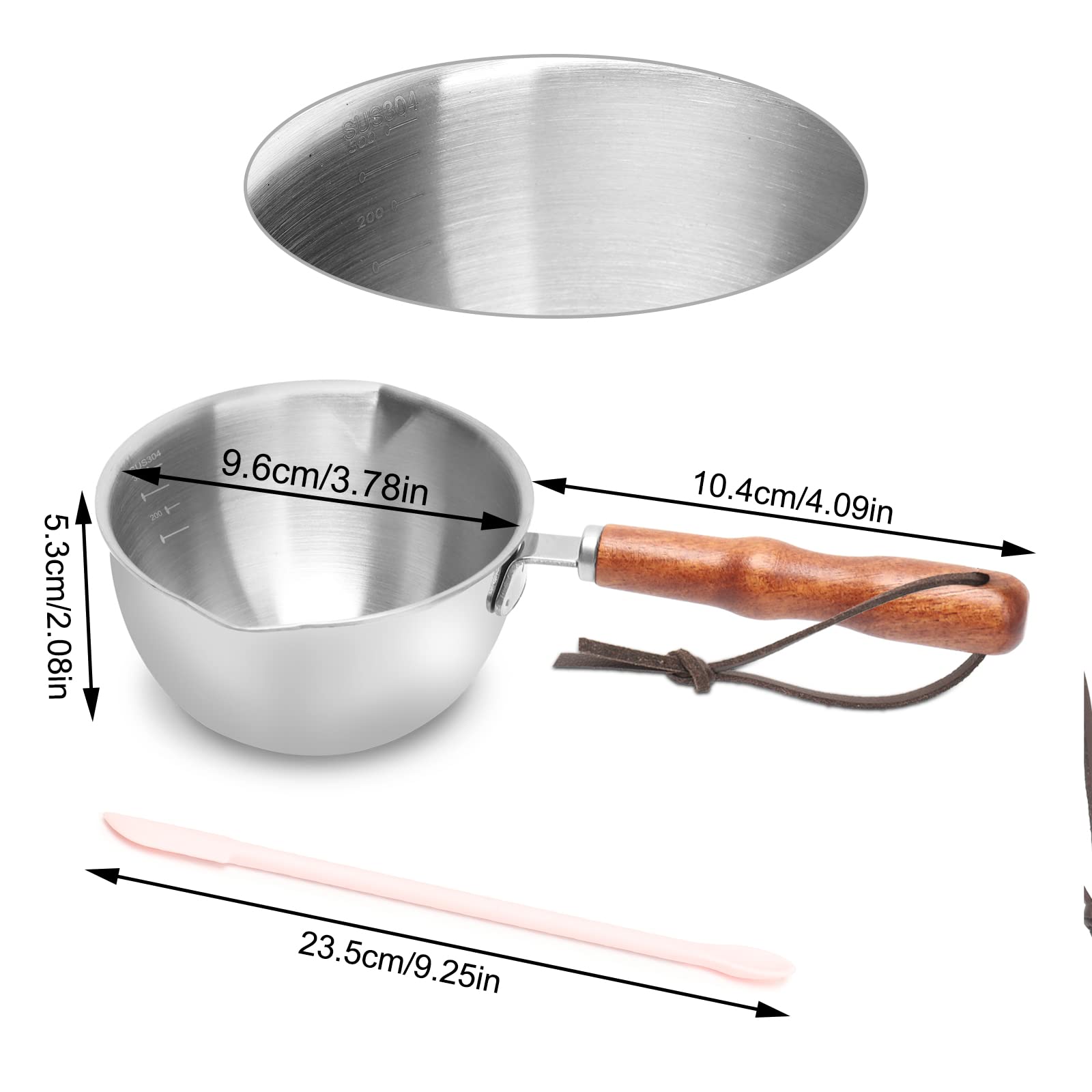 300Ml Stainless Steel Boiler Pot With Heat Resistant Wood Handle, Melting Pot Universal For Melting Chocolate, Butter, Cheese, C