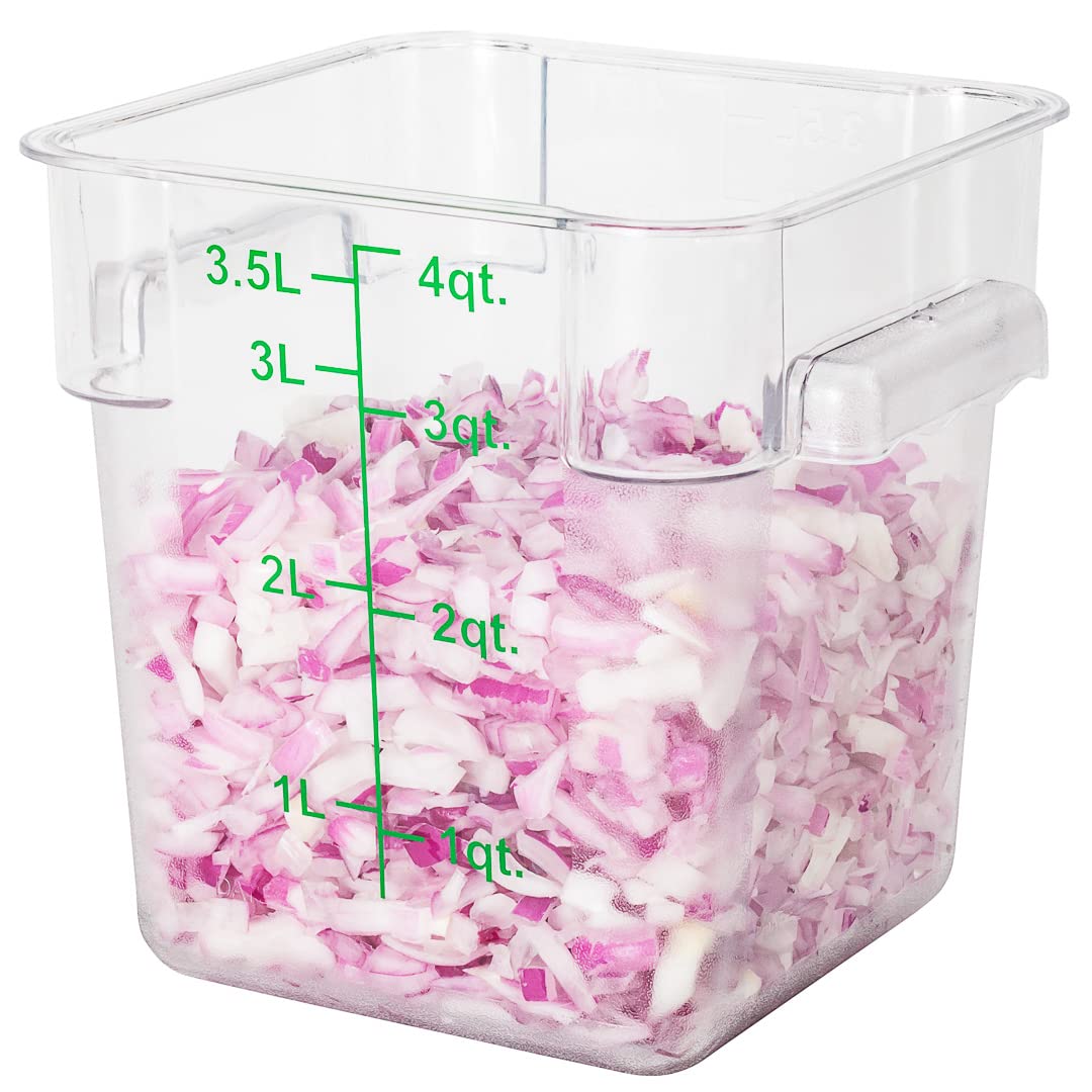 Restaurantware Met Lux 4 Quart Brine Bucket, 1 Square Marinating Container - With Volume Markers, Built-In Handles, Clear & Gree