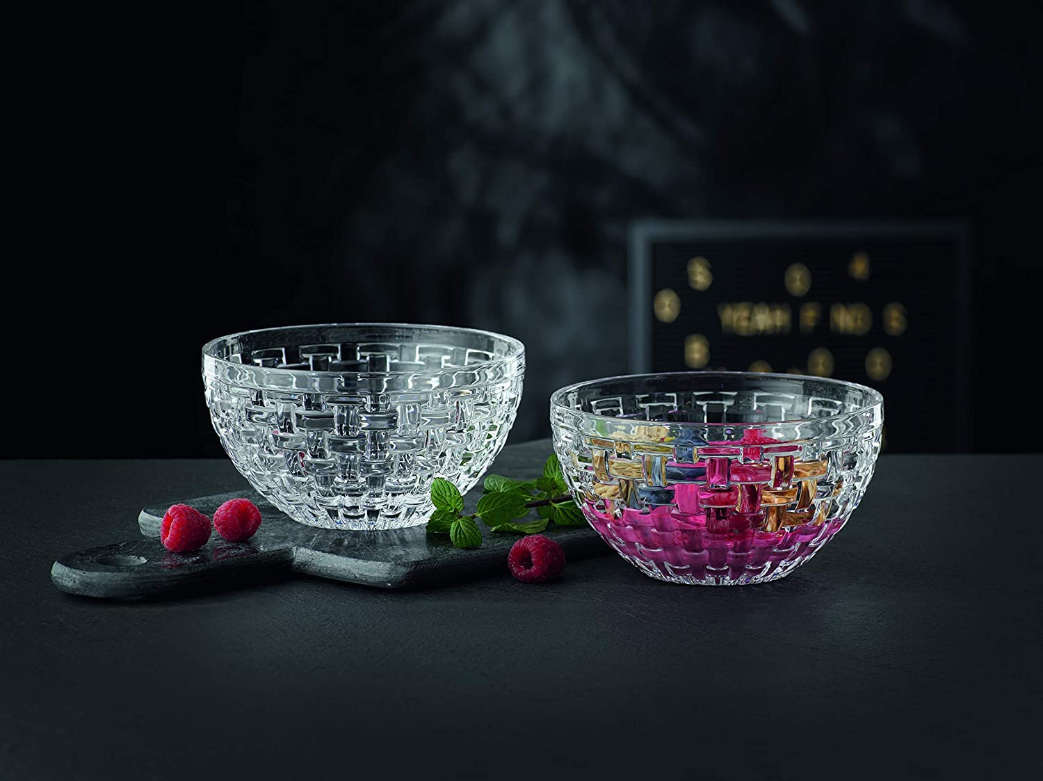Nachtmann Bossa Nova Collection Bowl | Set Of 2 Clear Crystal Glass Bowls | Basket Weave Glass Design | 6 Inch Mixing And Servin