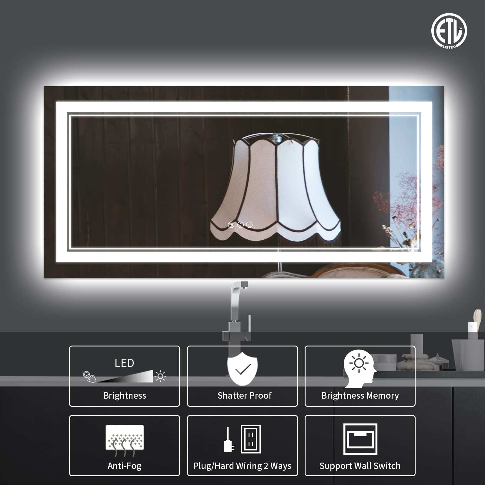 Istripmf 72 X 32 Inch Led Mirror For Bathroom With Front And Backlit,Large Lighted Bathrooom Mirrors For Wall,3 Colors Stepless