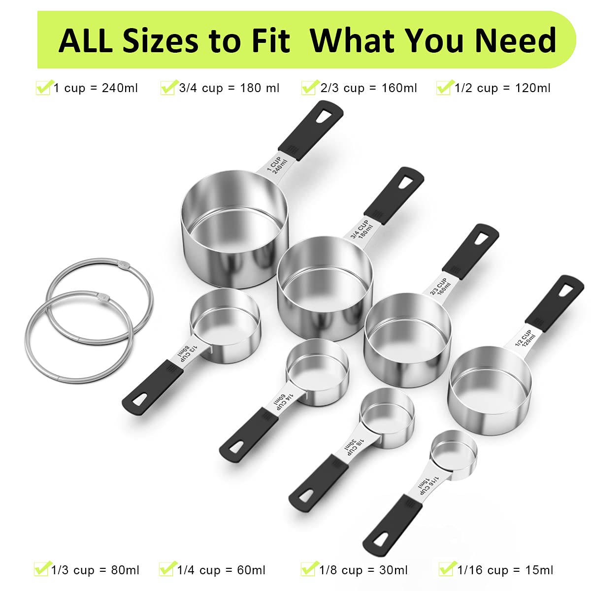 Measuring Cups & Spoons Set Of 18 - Wildone Stainless Steel Nesting Measuring Cups 8 Piece And 9 Measuring Spoons, 1 Leveler, Id