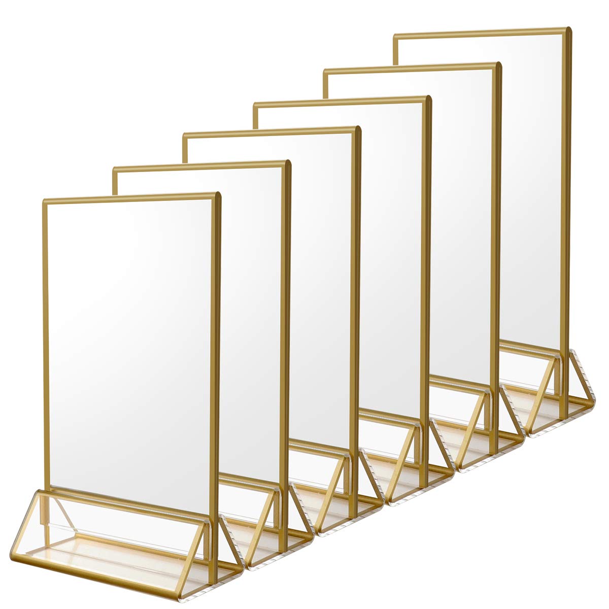 Niubee 6Pack 5 X 7 Clear Acrylic Wedding Table Number Holder Stands With Gold Borders, Double Sided Picture Frames Sign For Rest