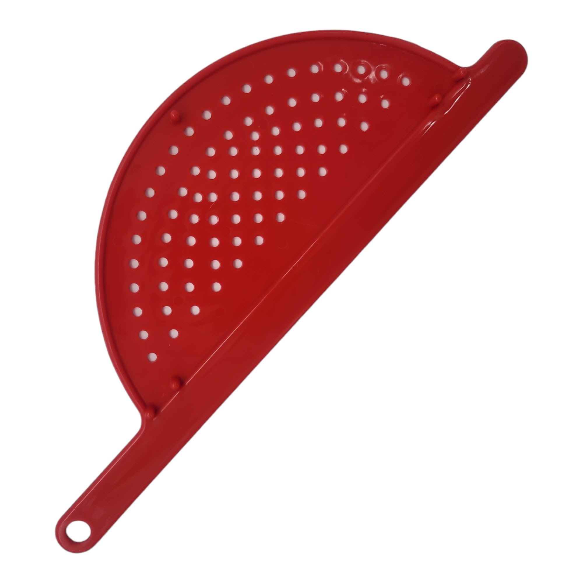 Handy Housewares Hand Held Plastic Pot Drainer, Pasta Noodle Veggie Strainer With Handle - Fits Up To 9'' Pot - Red
