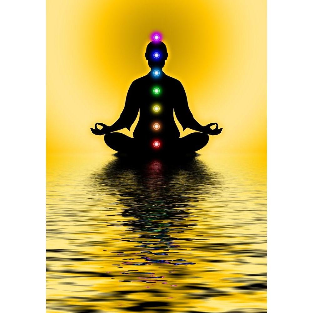 Pitaara Box Meditation With Chakras | Peel & Stick Vinyl Wall Sticker For Bedroom & Living Room | 18 X 25.5 Inch (46 X 65 Cms)