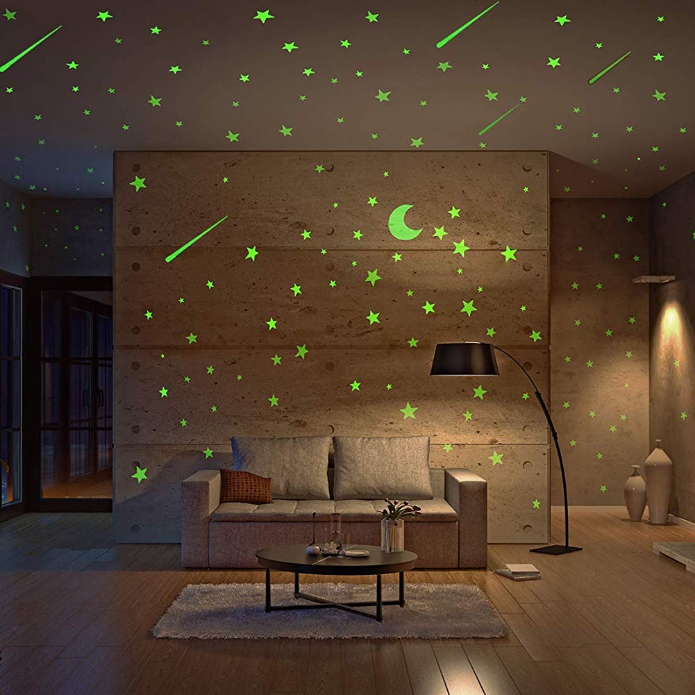 Realistic Glow in The Dark Stars and Moon  500pcs Glow Stars and Shooting Star  Adhesive Glow Stars for Kids Bedroom Luminous Stars Stickers Create a Realistic Starry Sky Room Decor Wall Stickers