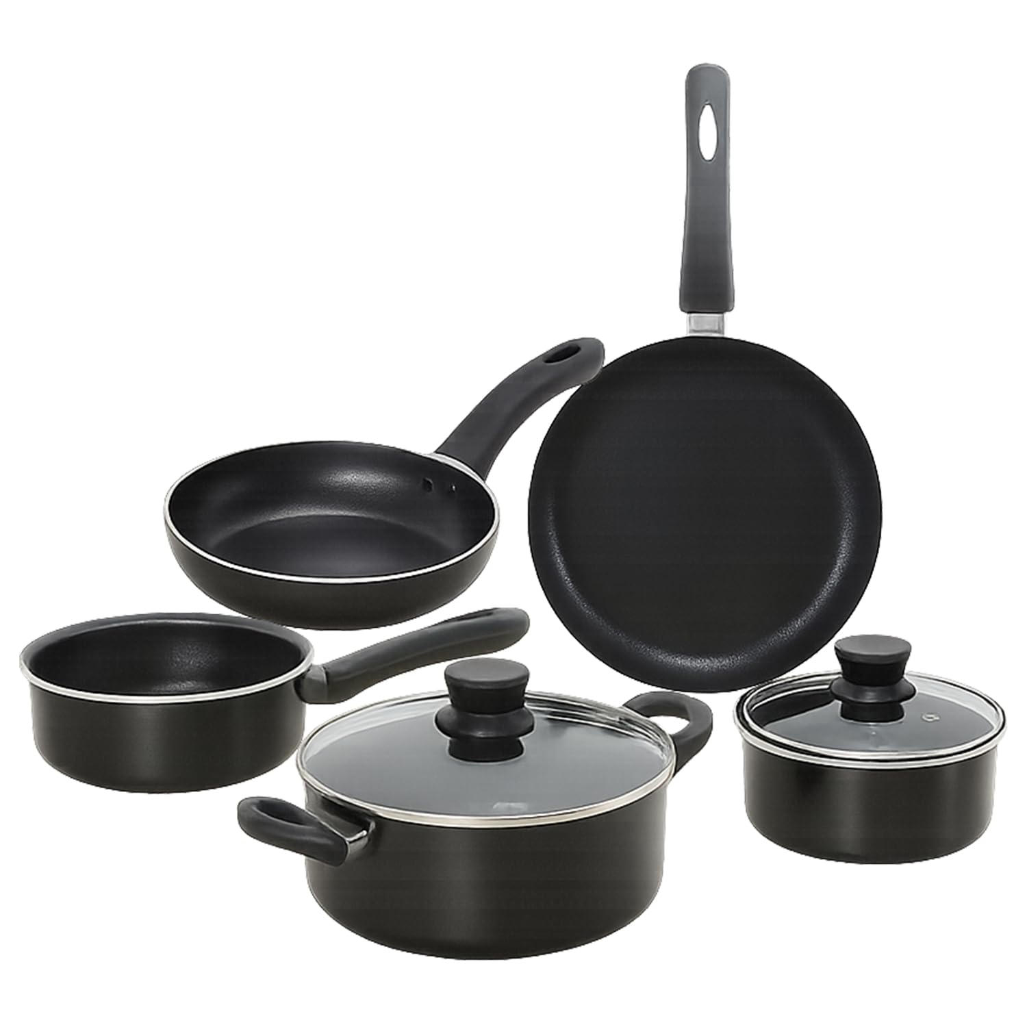 Amazon Brand  Solimo NonStick 5Piece Cookware Set | Induction & Gas Compatible | Aluminium Construction | Includes Saucepans,