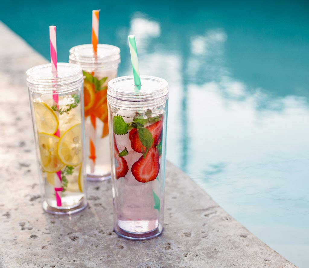 Cupture Skinny Acrylic Tumbler Cups With Straws - 18 Oz, 8 Pack (Clear)