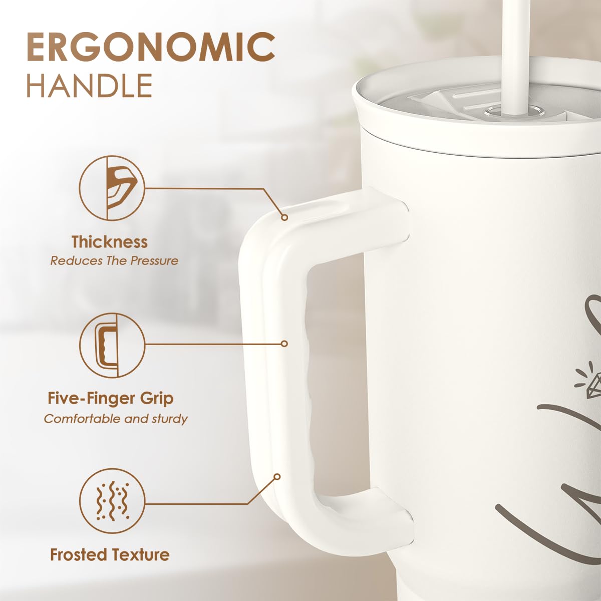 Gift for Wife from Husband - 40oz Insulated Stainless Steel Tumbler with Handle and Straw, Gifts for Anniversary, Birthday, Chri