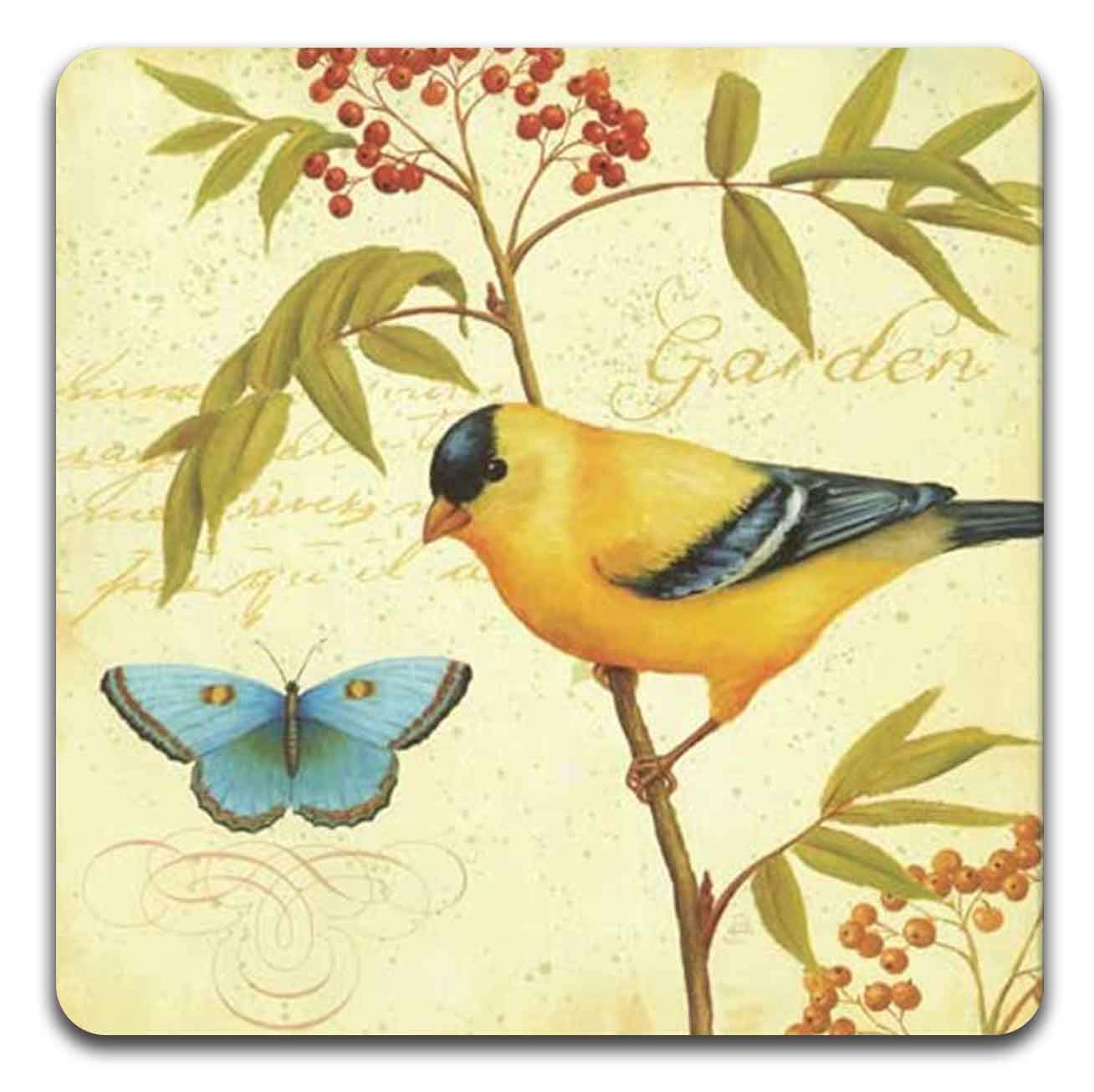 Bird And Butterfly Square Coaster Set - Made Of Recycled Rubber - Set Of 4